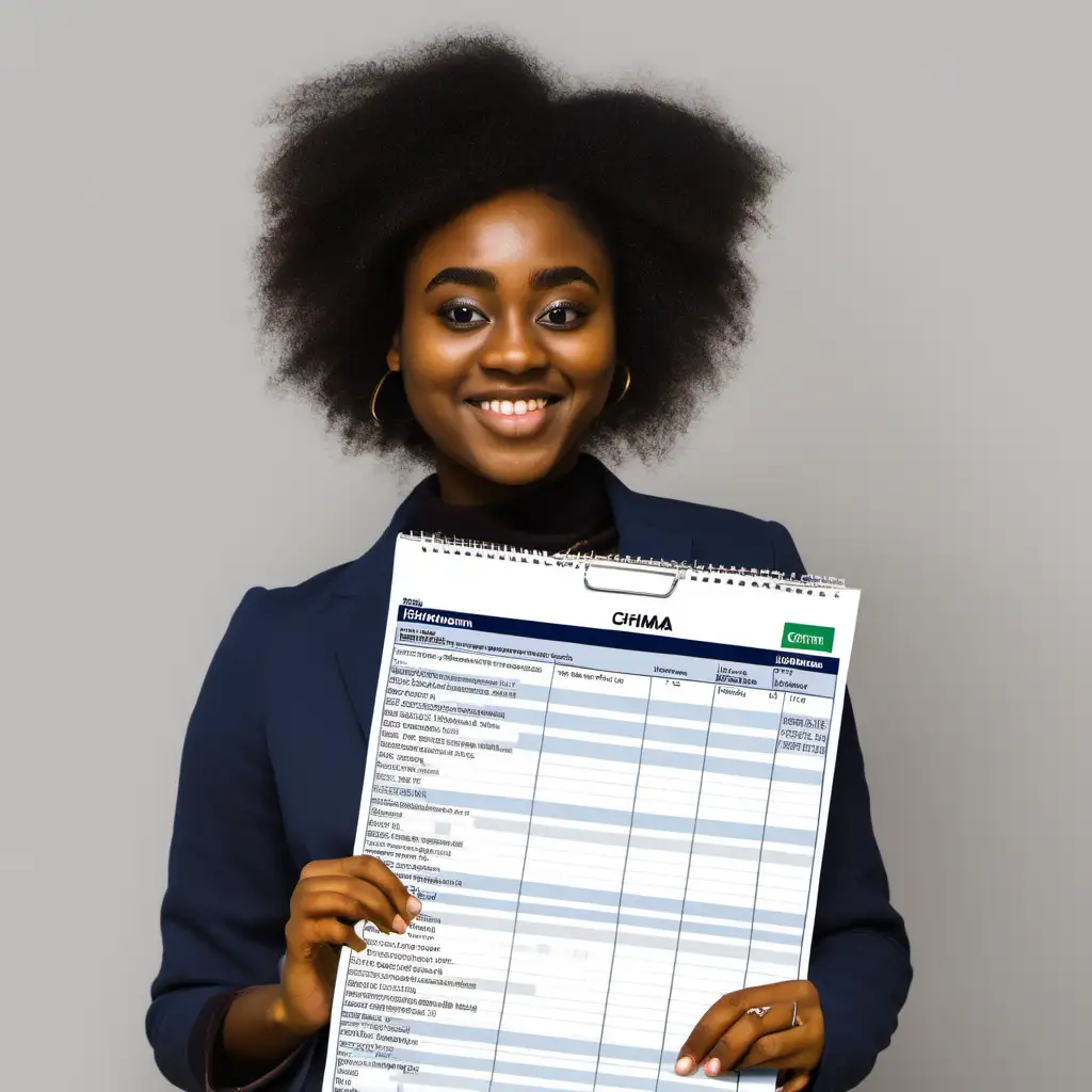 Image of Chioma, an international student in the UK  proudly showing her detailed budget spreadsheet.