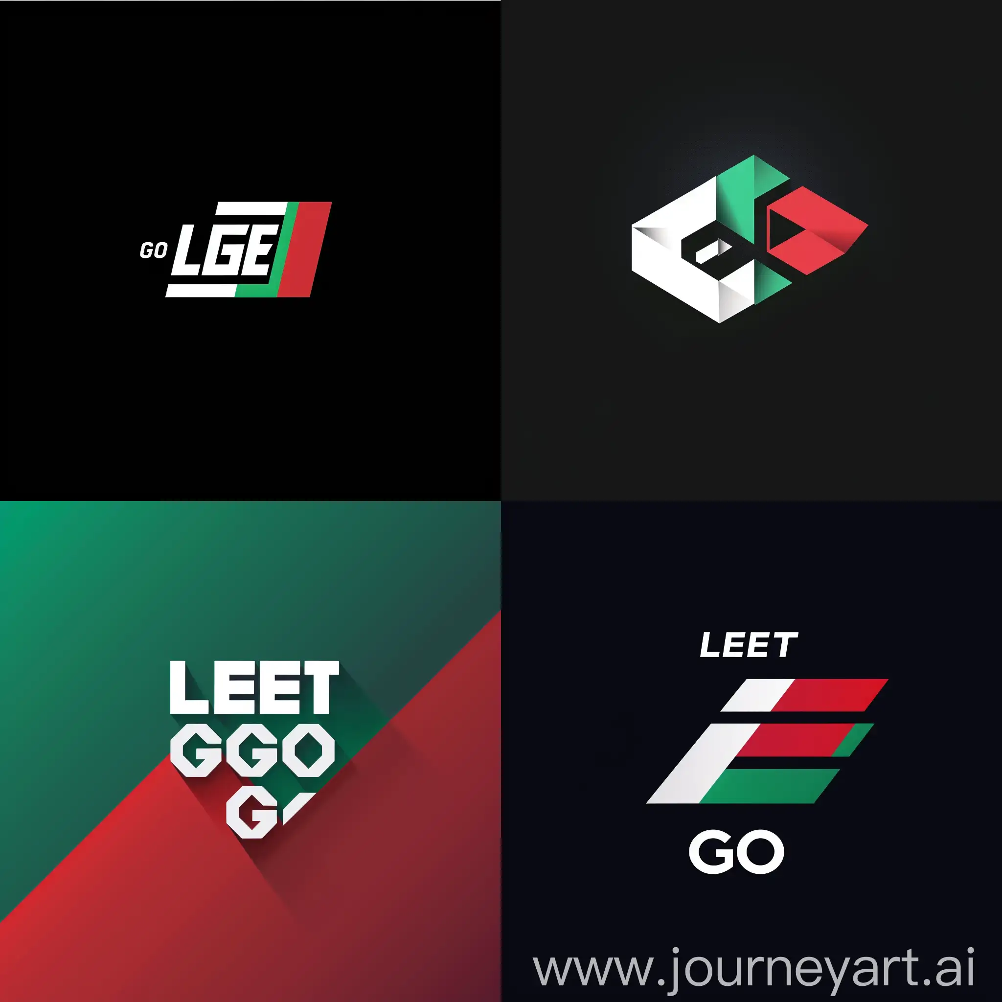 минималистичный логотип для сайта LEET’s GO в белом, красном, зеленом цветах