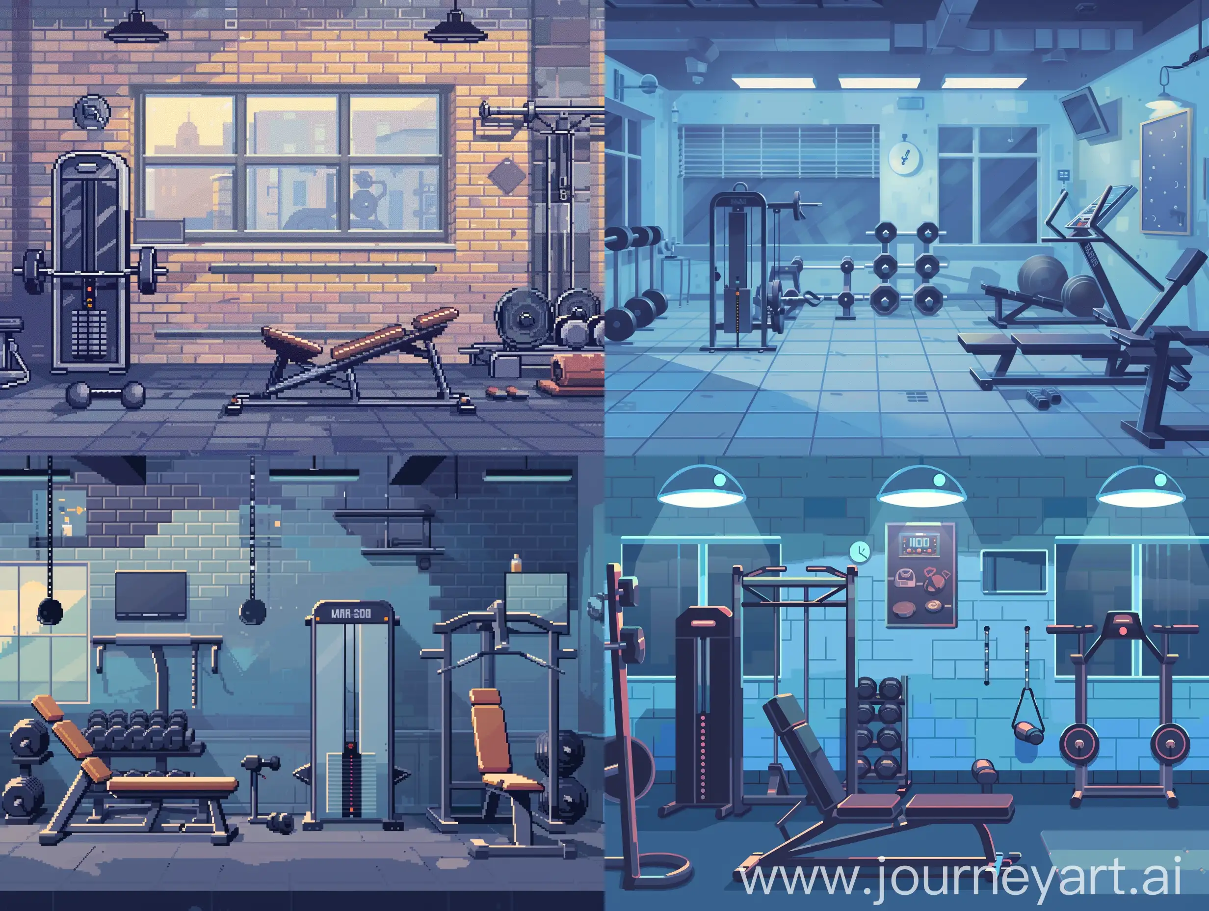Pixelated-Gym-Interior-with-Vibrant-Colors-and-Retro-Style