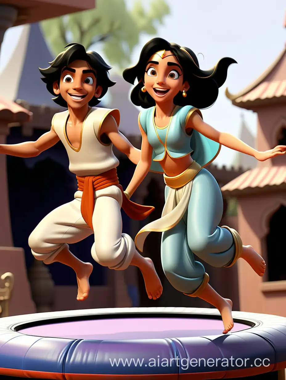 Energetic-Trampoline-Fun-with-Children-Aladdin-and-Jasmine