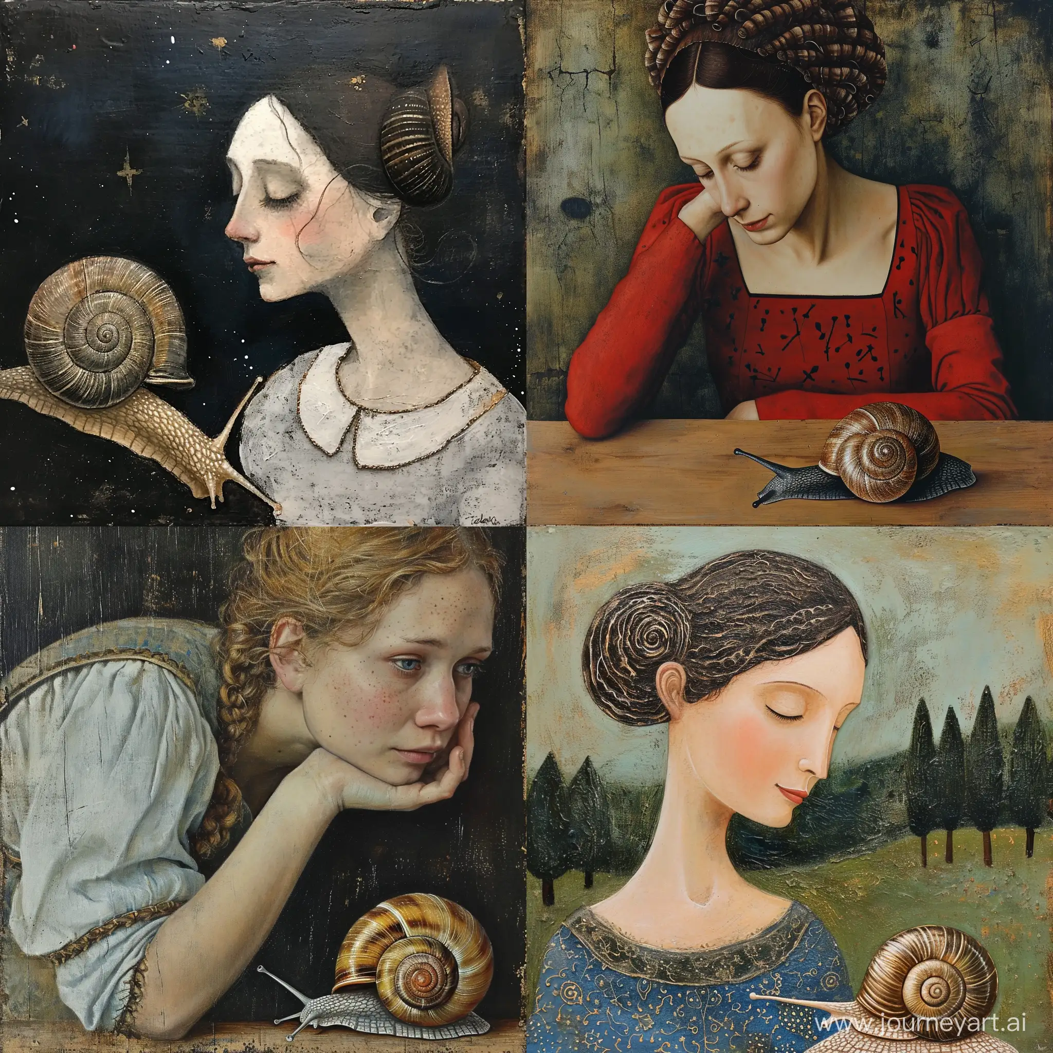 Harmonious-Encounter-Woman-and-Snail-in-Tranquil-Connection