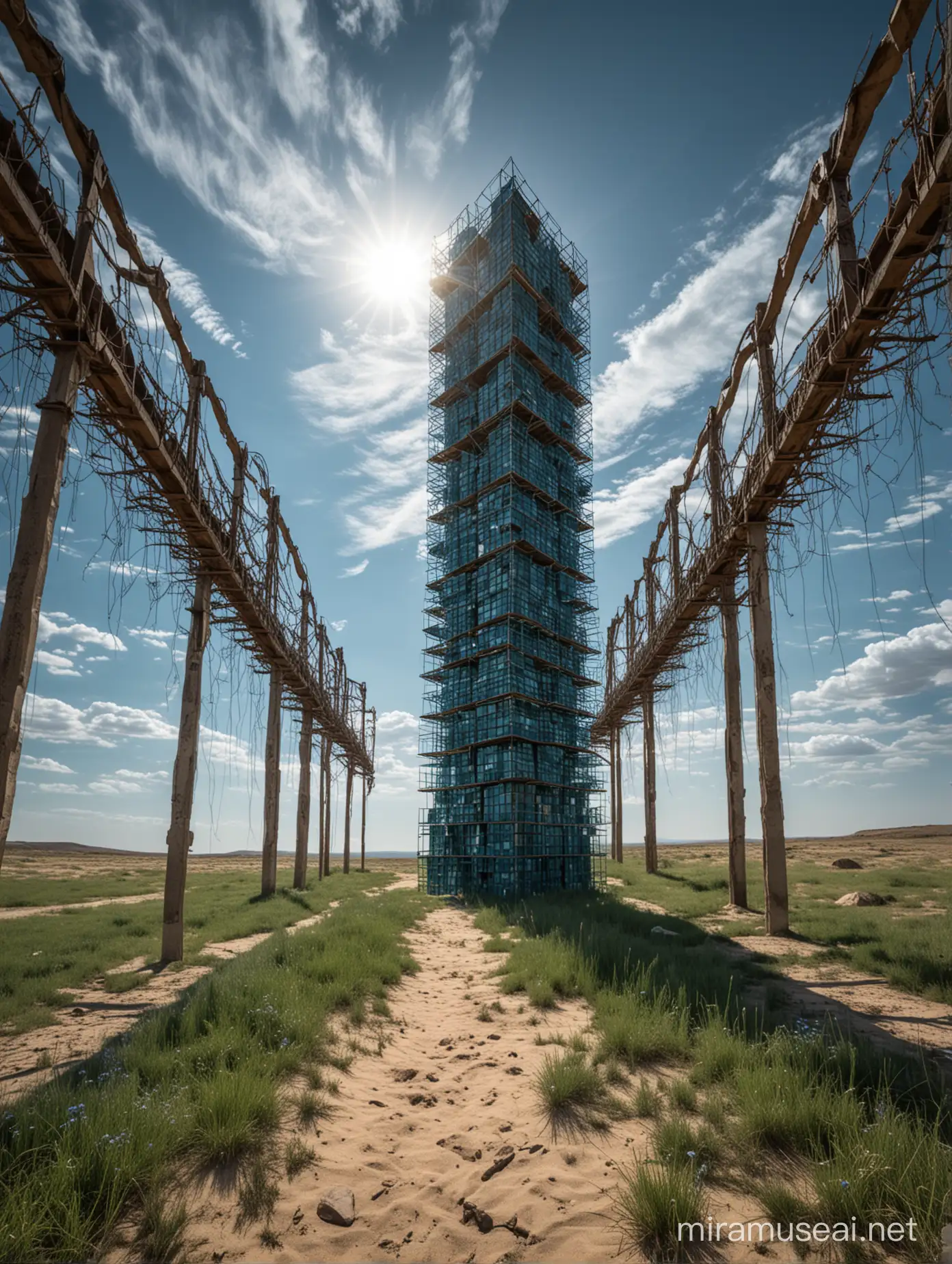 Majestic Steel Tower Rising from Vast Prairie