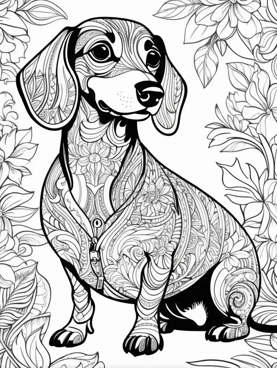 Adult coloring book of a dachshund with a monacle