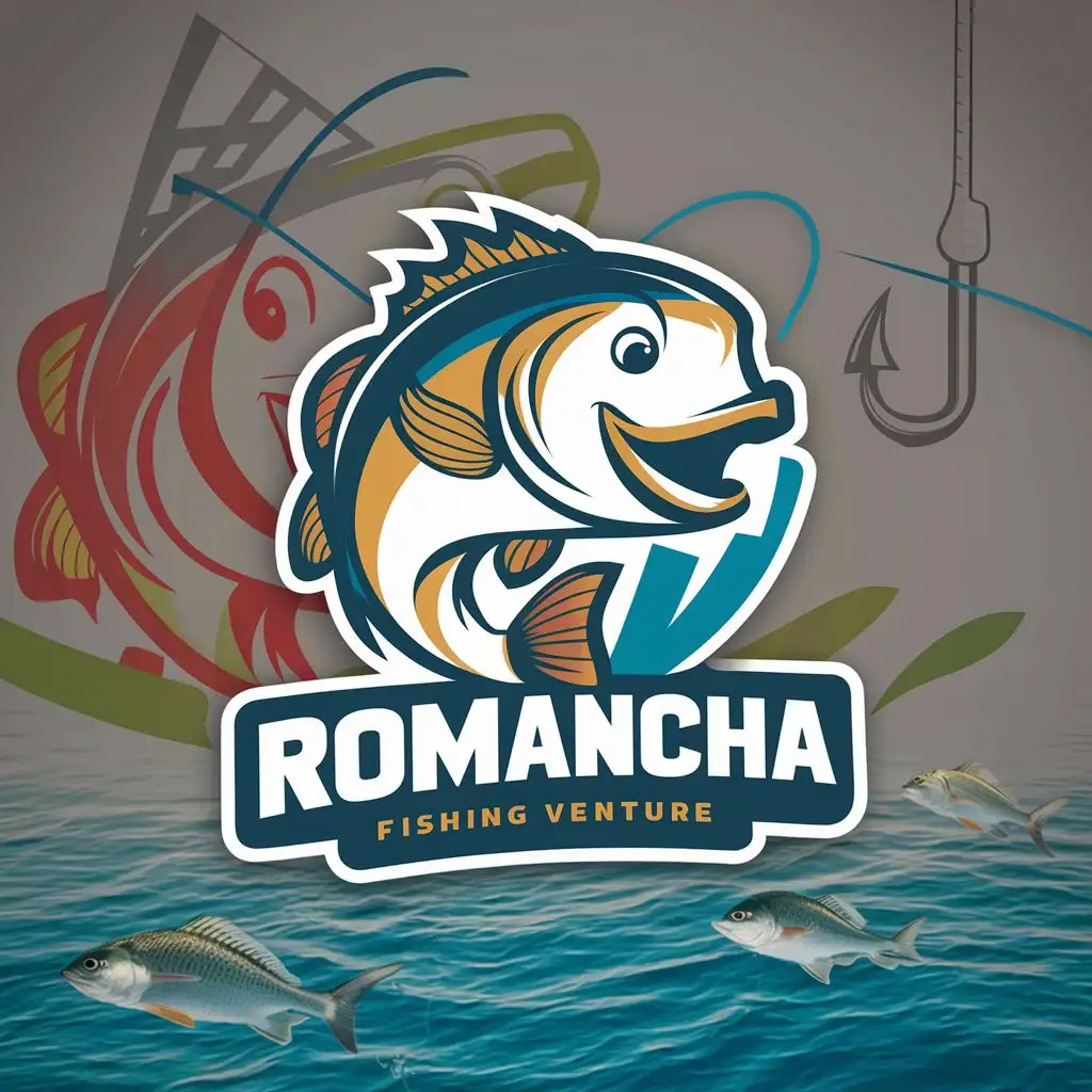 Colorful-Logo-Fishing-with-Romych-Vibrant-Illustration-of-a-Fishing-Adventure