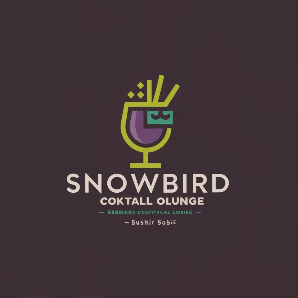 a logo design,with the text "SUSHI SNOWBIRD COCKTAIL LOUNGE", main symbol:Make a minimalist logo, a glass of cocktails and a beer mug..DARK PURPLE AND SPICY GREEN,Minimalistic,be used in Restaurant industry,clear background