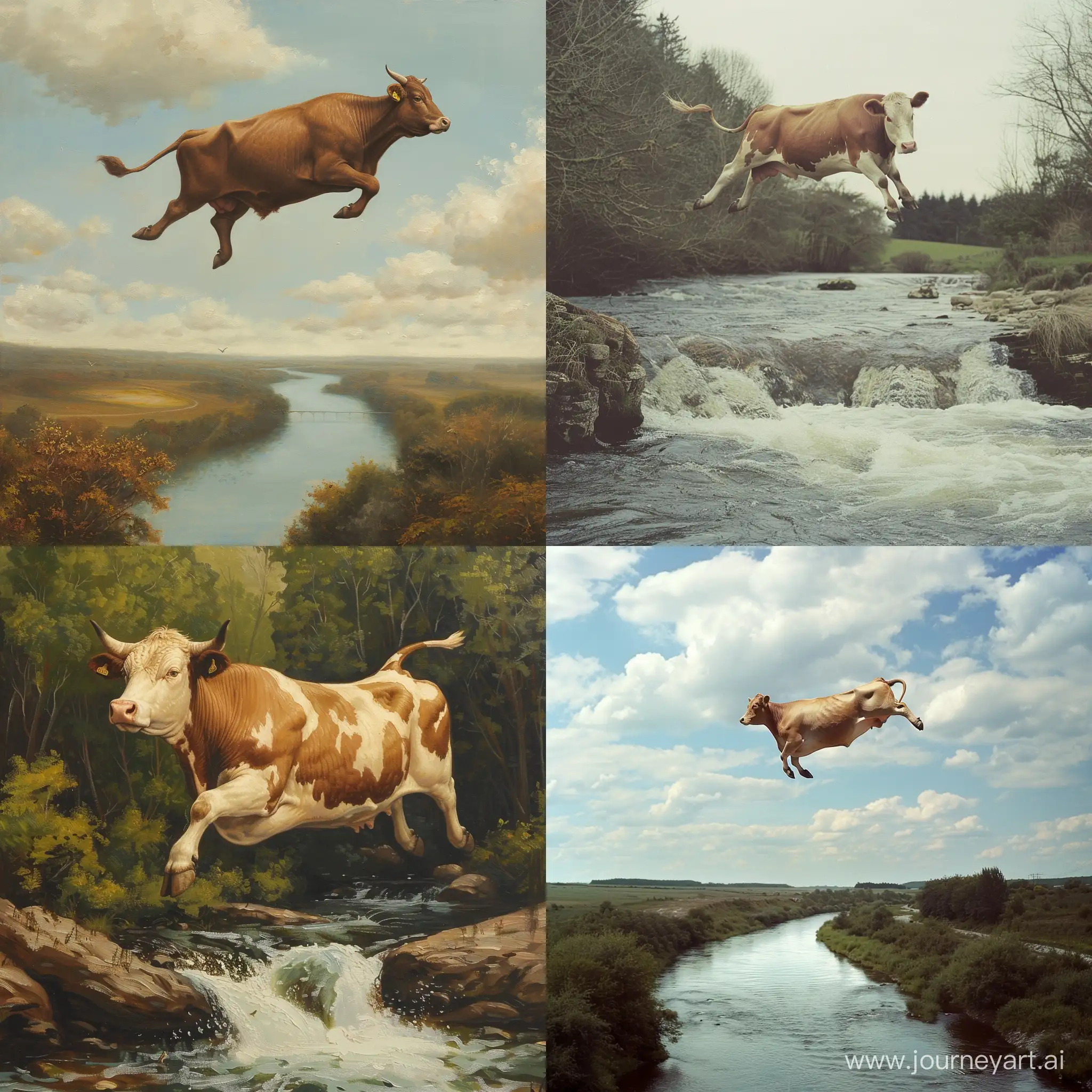 Летящая корова над рекой