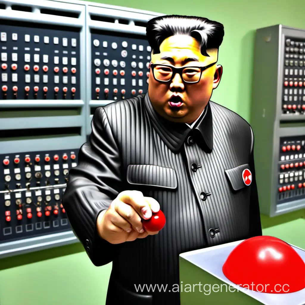 Ким Чен Ын нажимает на красную кнопку от ядерной бомбы
