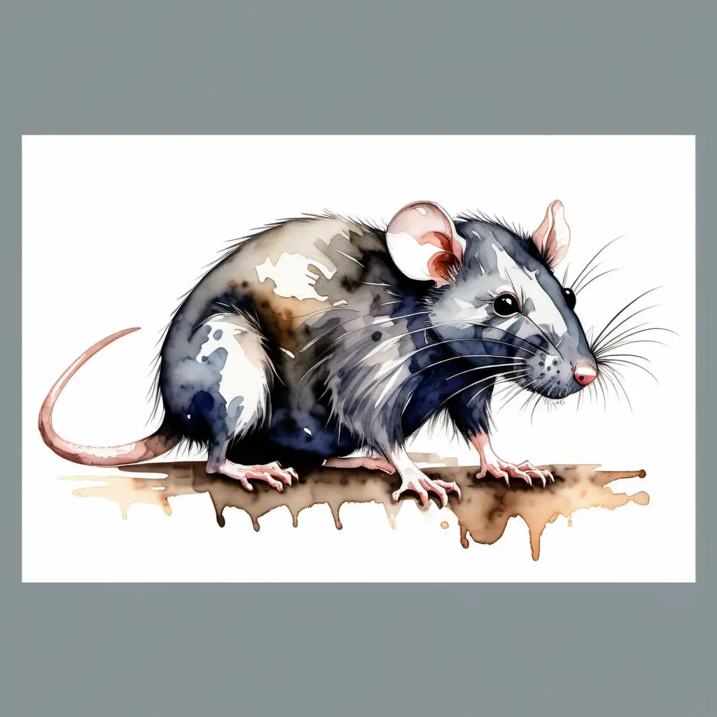 giant rat on all fours, dark watercolor drawing, no background