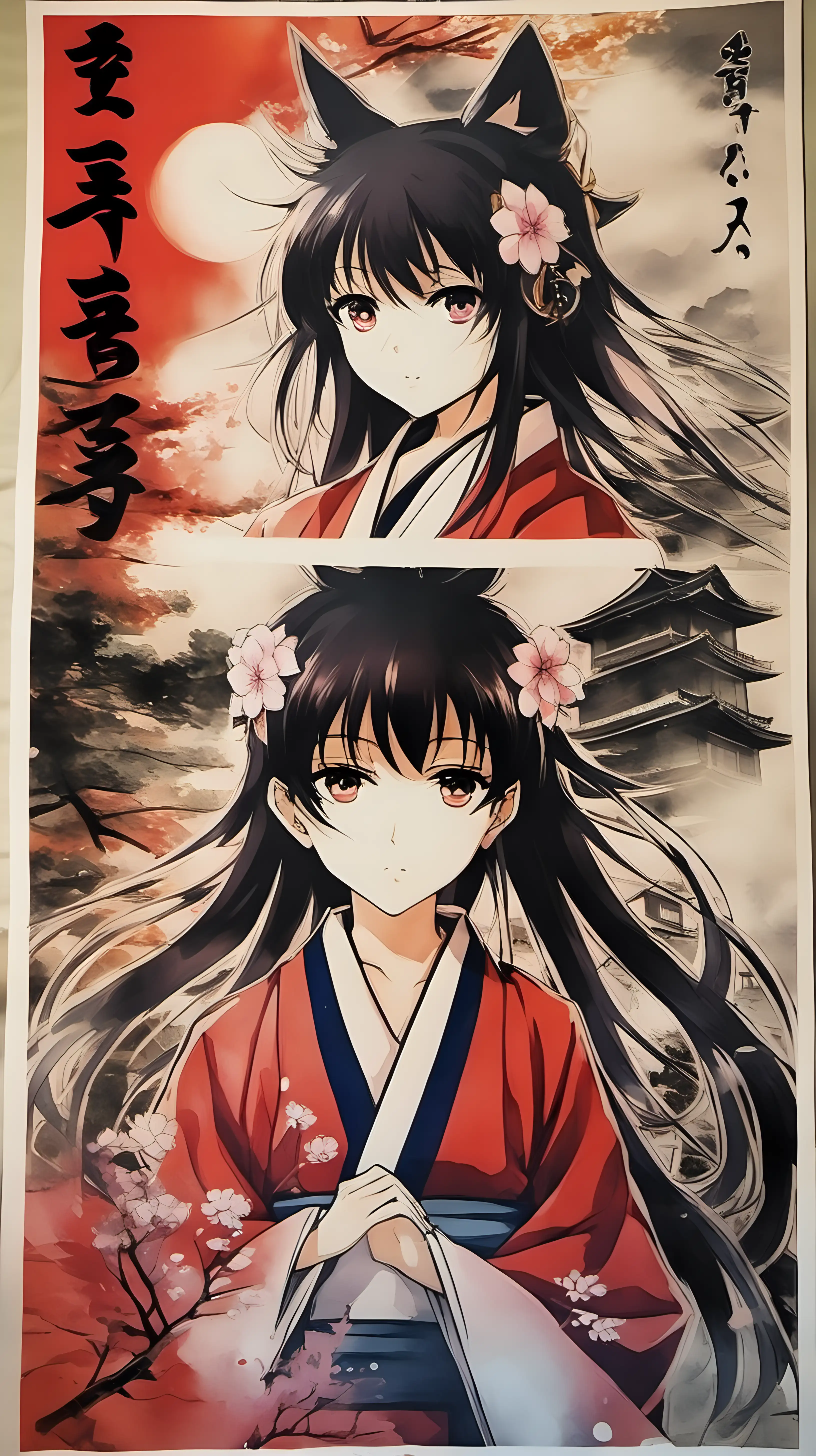 hand painted poster of japan anime 