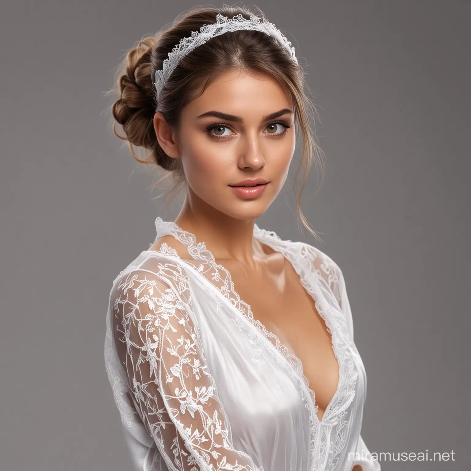 Elegant Woman in Sheer Lace Nightgown