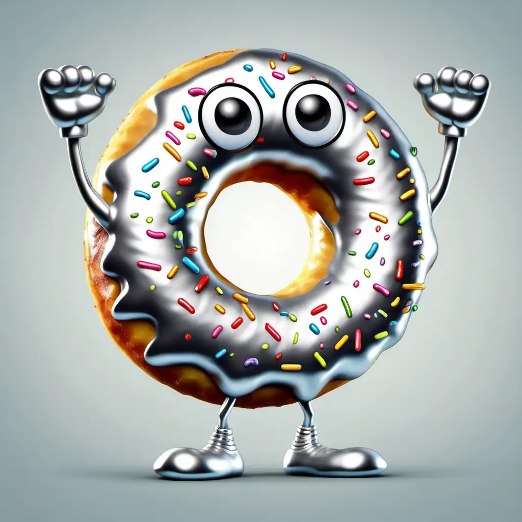 Cheerful Silver Donut Character with Limbs