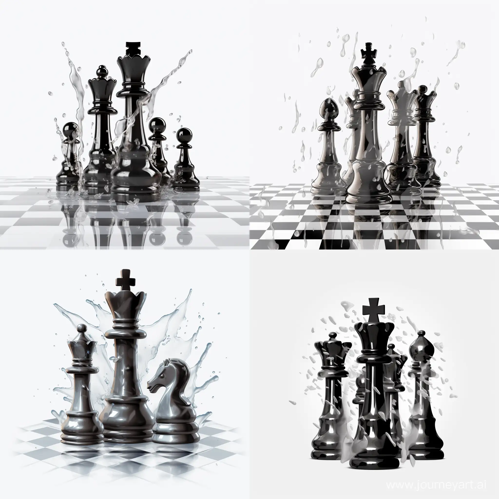 дождь из шахматных фигурок на прозрачном фоне