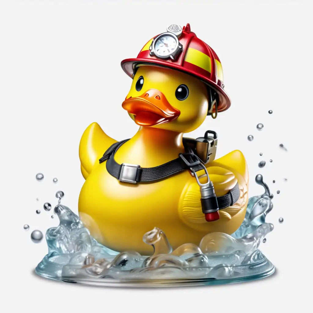 Yellow rubber duck as a fireman on a transparent background