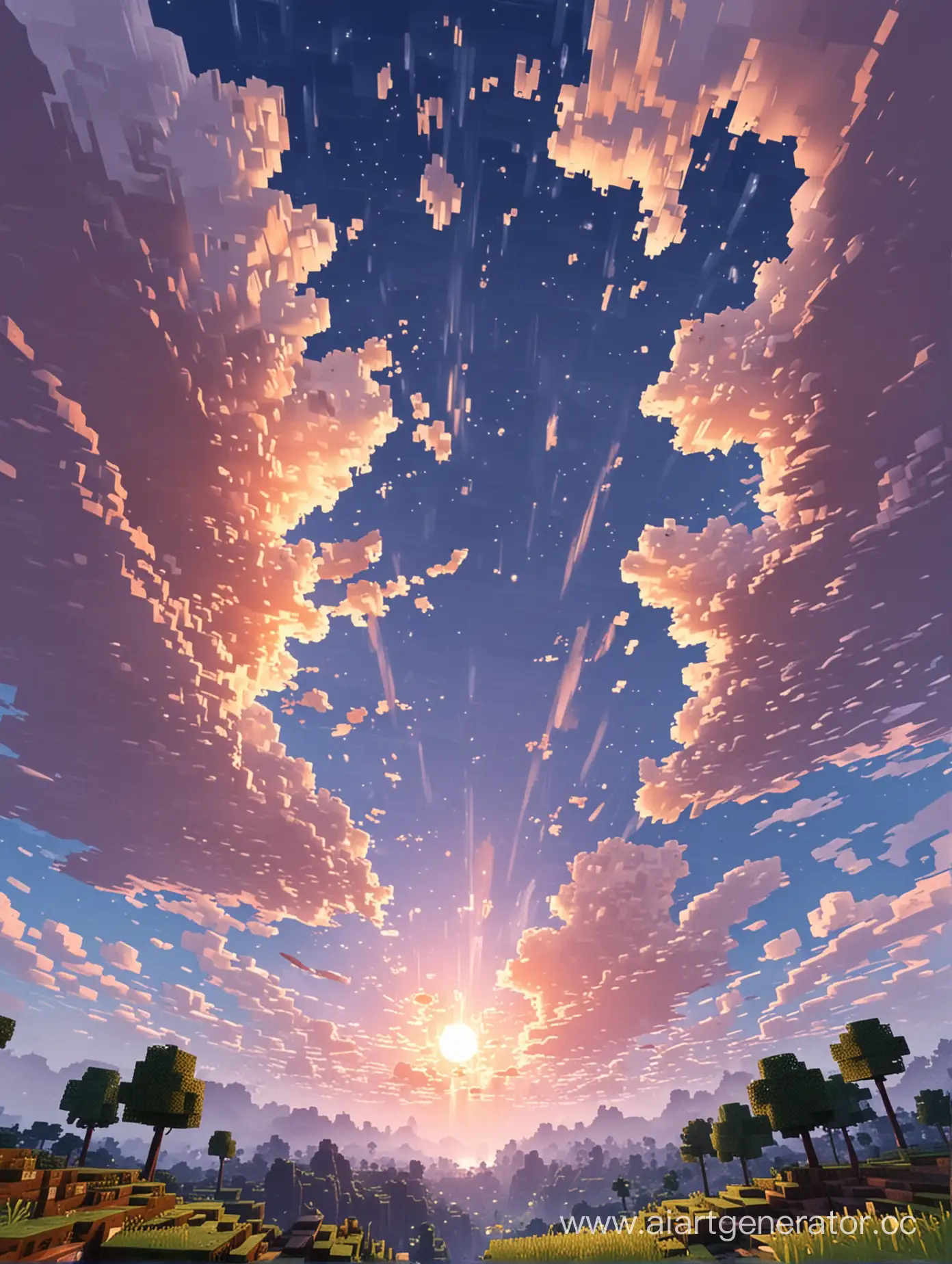 Vibrant-Minecraft-Sky-Landscape-Pixelated-Horizon-and-Blocky-Clouds