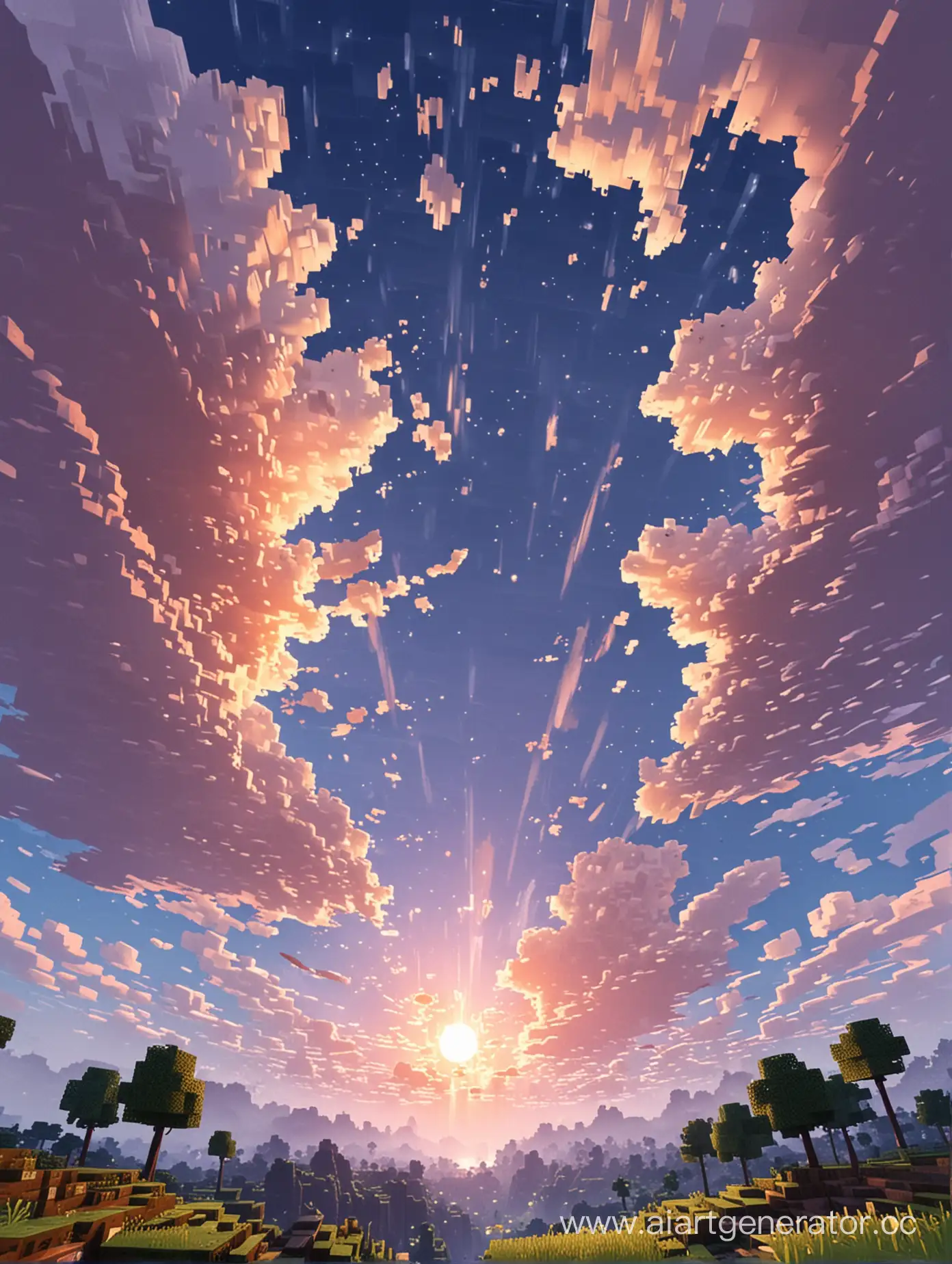 Vibrant Minecraft Sky Landscape Pixelated Horizon and Blocky Clouds ...