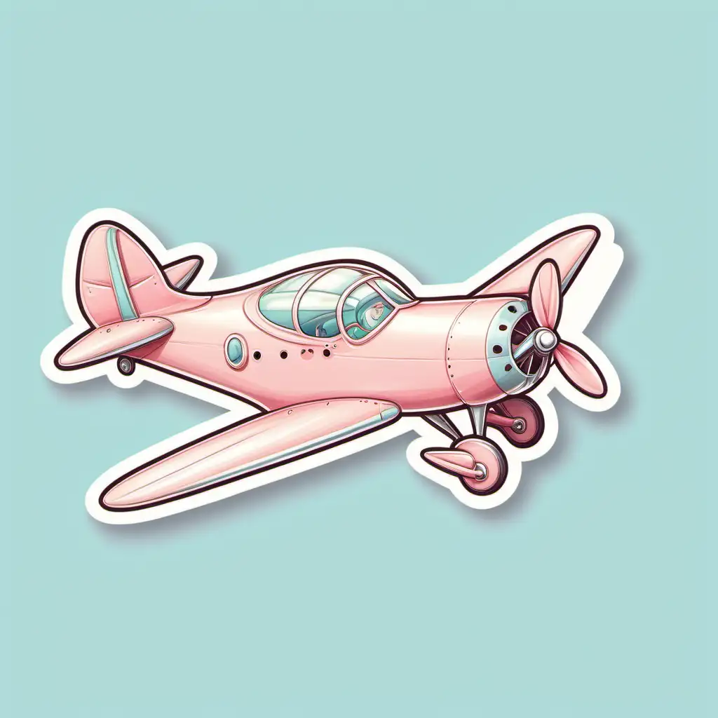 illustration, one coquette whimsical  plane
, sticker,  soft, pastel colors, incorporate a touch of vintage-inspired design, and focus on conveying a charming and flirtatious vibe