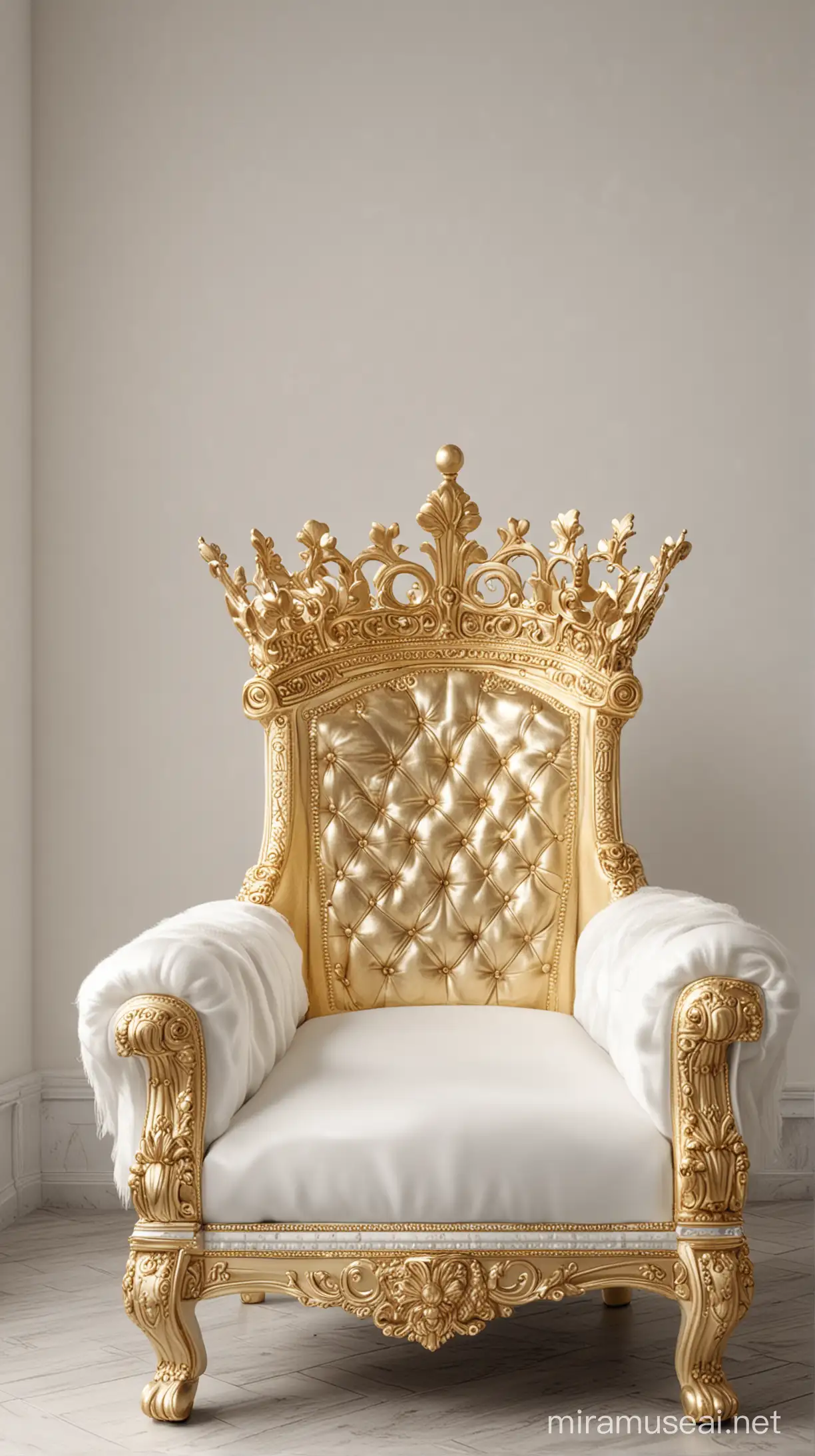 Trône en or avec une couronne en blanc 