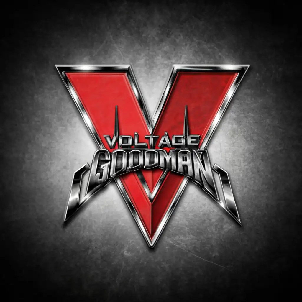 LOGO-Design-for-Voltage-Goodman-Striking-Red-V-with-Chrome-Typography-for-the-Music-Industry