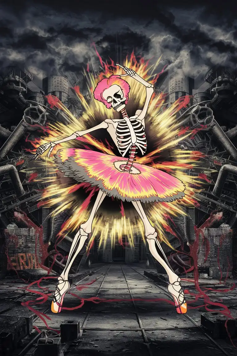 explosive anime skeleton fashion tutu diva industrial complex grunge finish perfect anatomy perfect form perfect pose breathtaking visuals --chaos 70 --testpfx