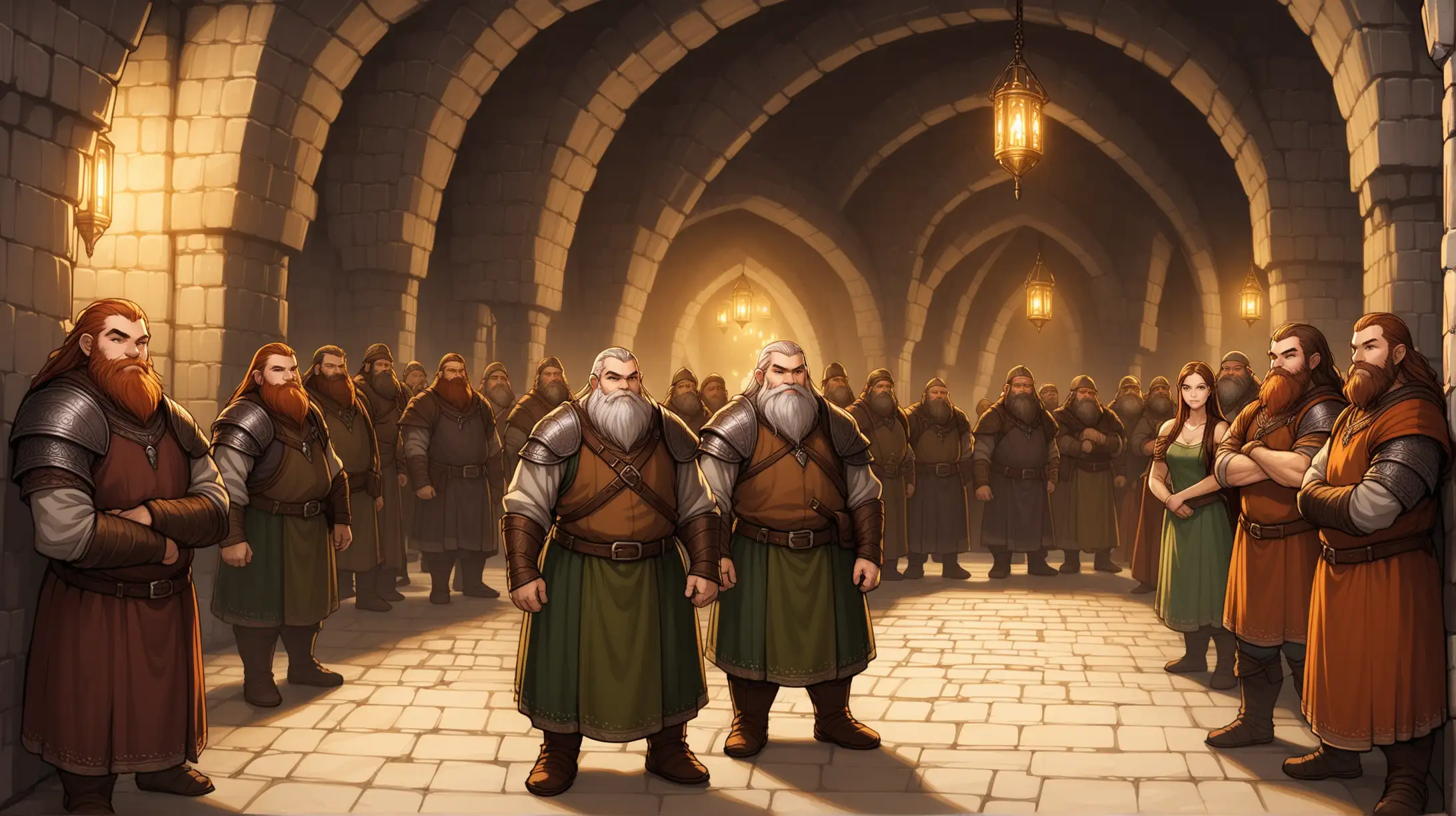 young dwarven men and clean shaved women with no beard, citizens, underground dwarven palace, Medieval fantasy --no beard:--2