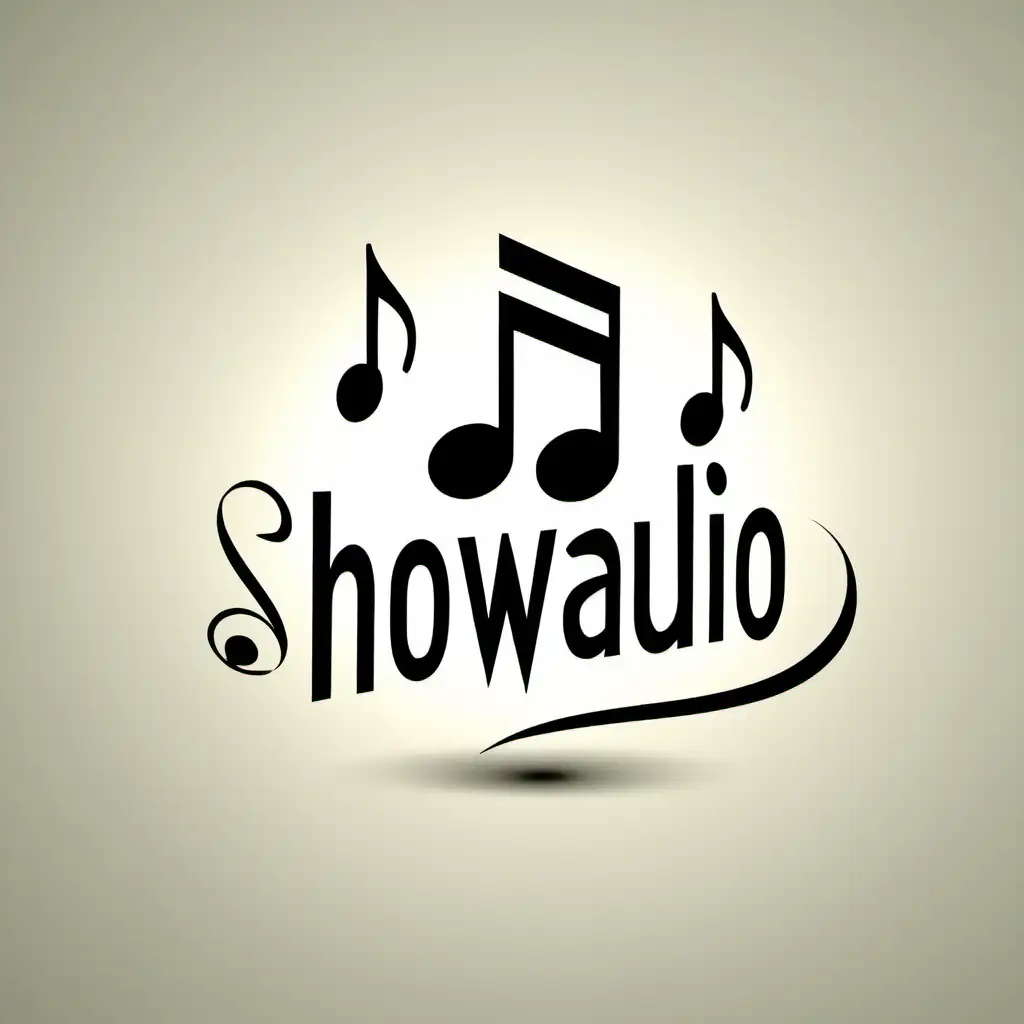 logo for showaudio written , with music note, speaker 
