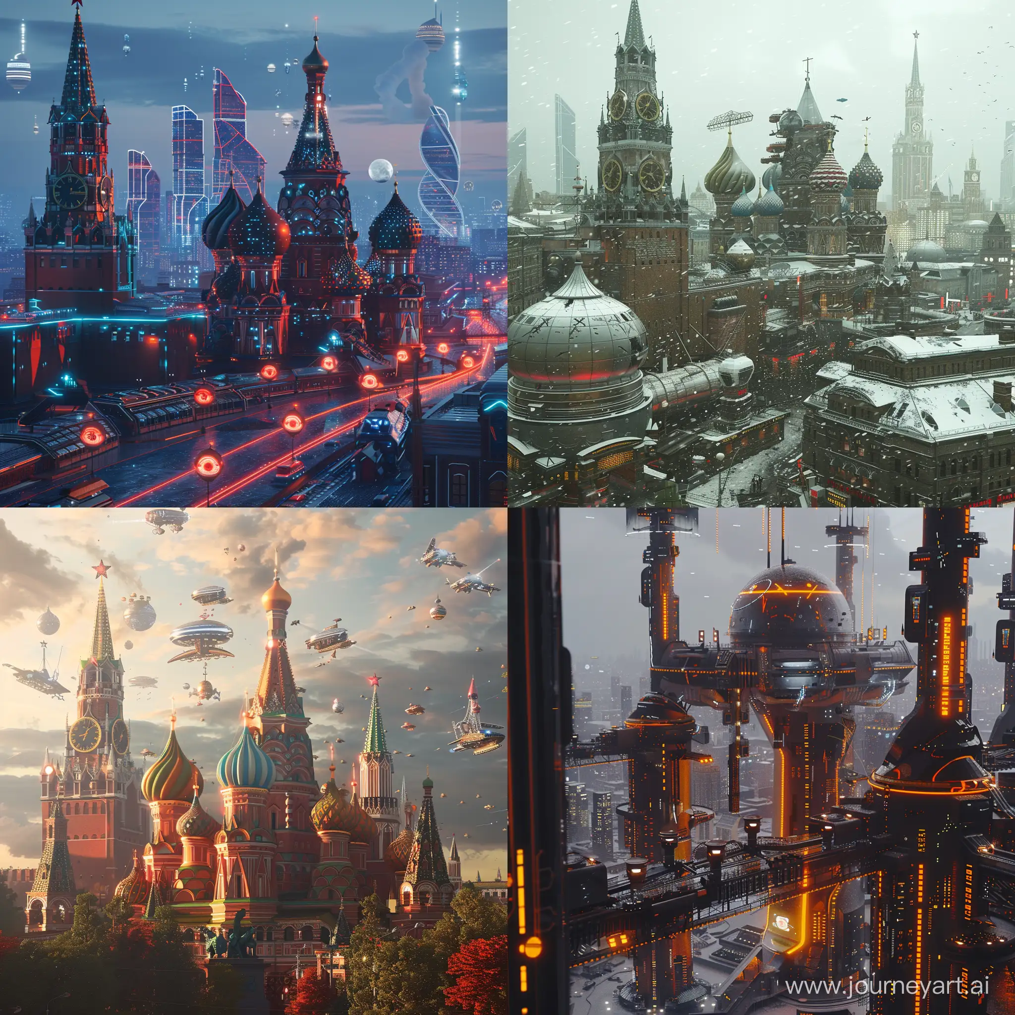 Futuristic Moscow, postcyberpunk and fantasy, octane render