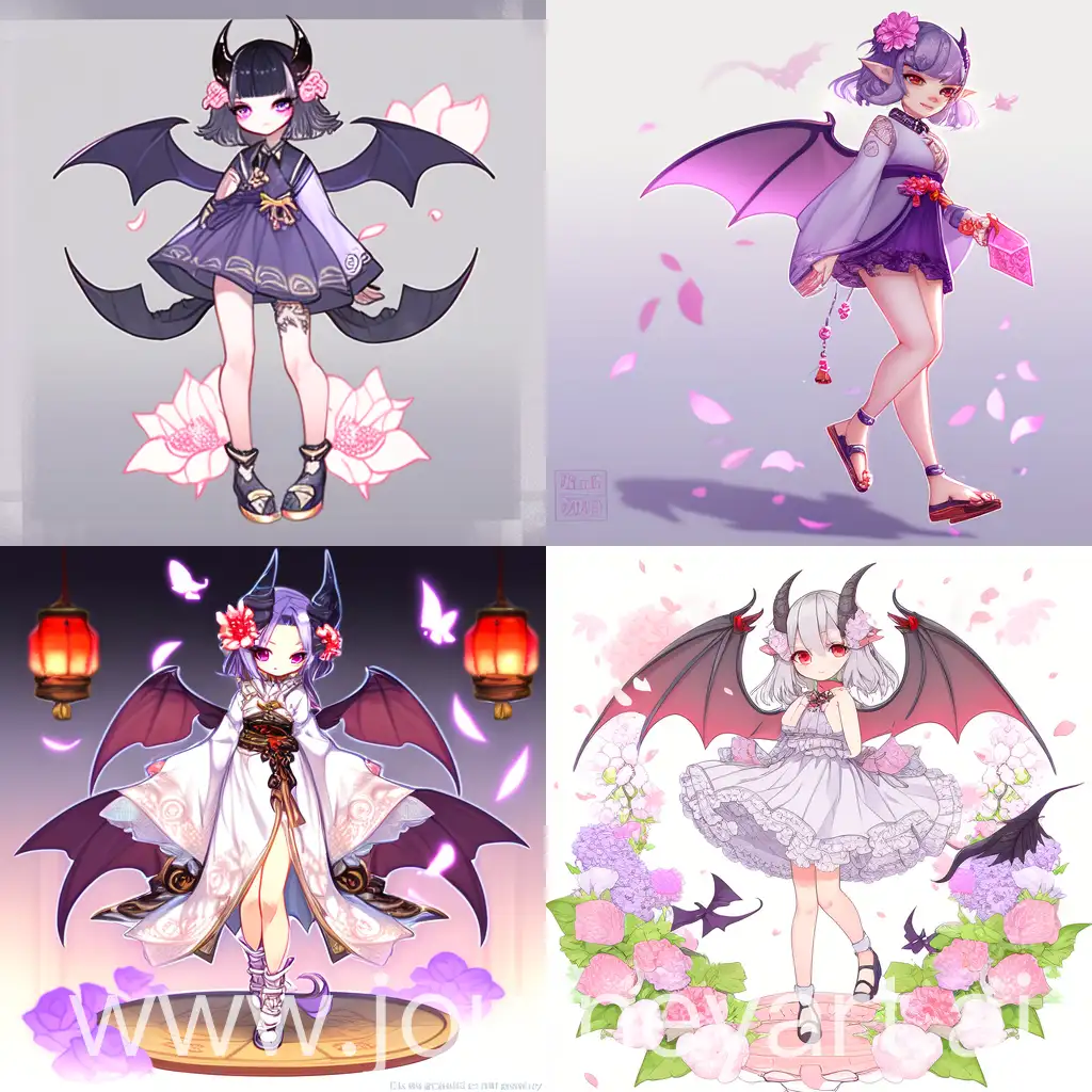 Oriental-Demon-Girl-with-Horns-and-Bat-Wings-in-Pastel-Dress