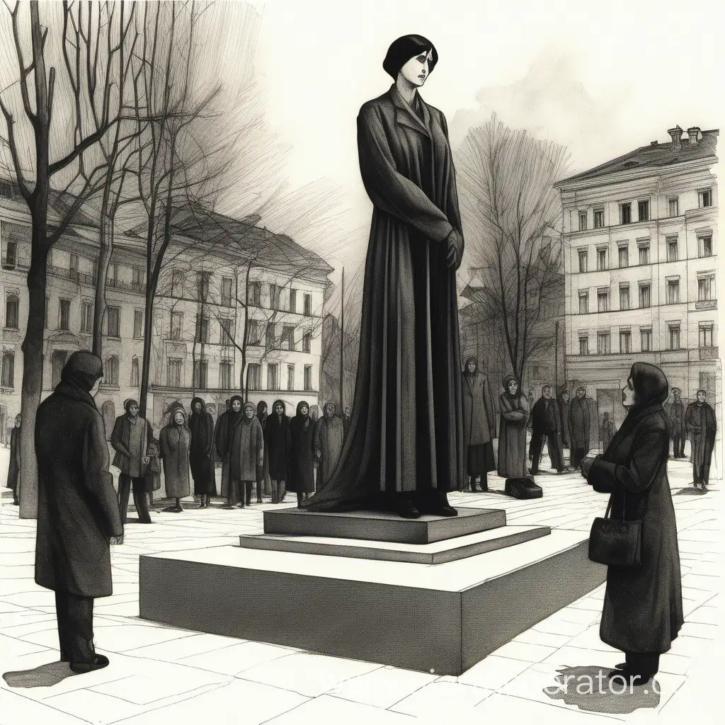Mothers-Gather-around-Akhmatova-Monument-Anxiously-Awaiting-Their-Sons-Fate