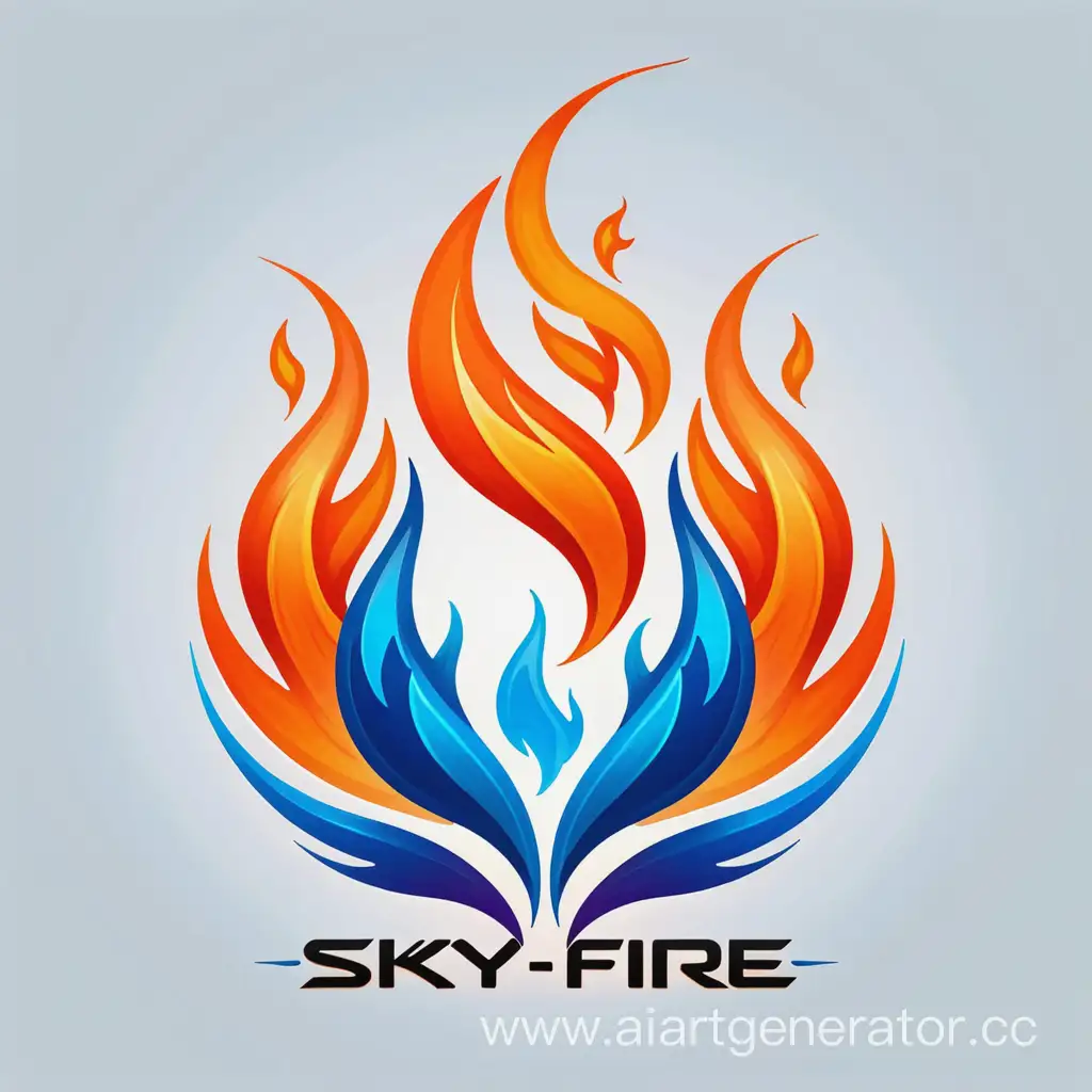 логотип Sky Fire, оранжевые и голубые языки пламени
