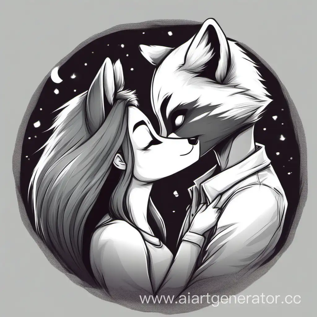 Whimsical-Couple-Avatars-with-Raccoon-and-Fox-in-Enchanting-Kiss