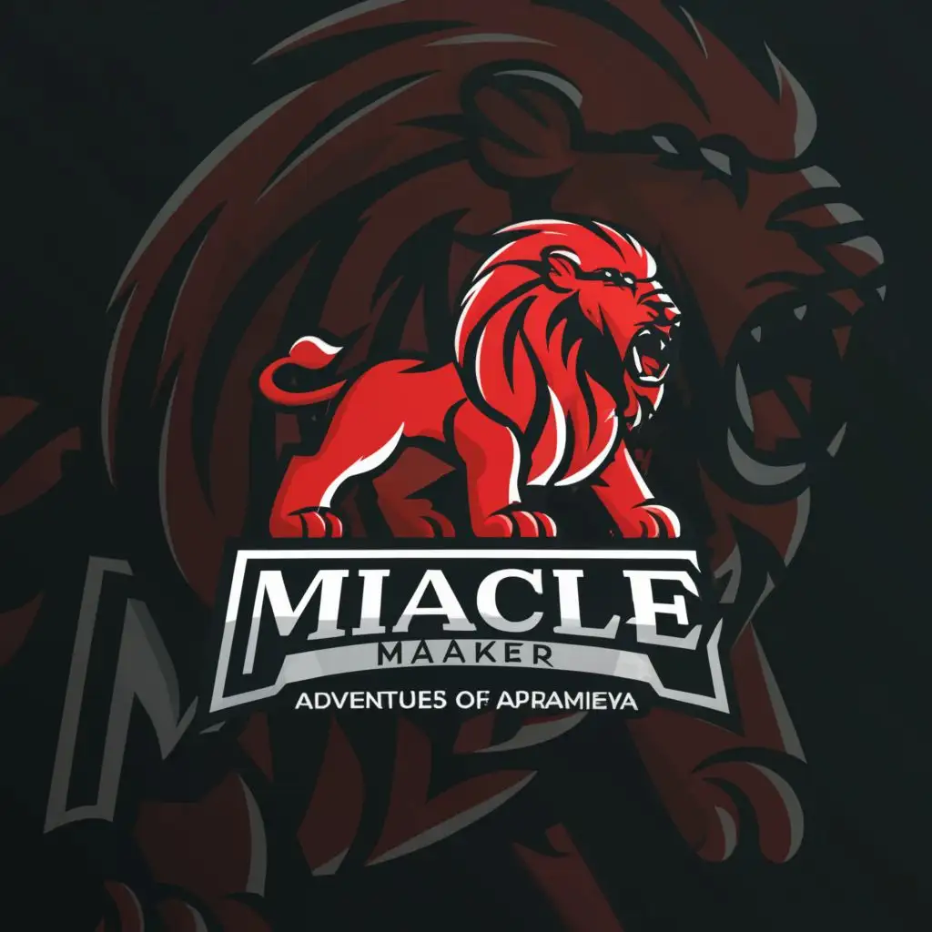a logo design,with the text "Miracle Maker
Adventures of Aprameya
", main symbol:A Red Lion roaring,complex,be used in Technology industry,clear background