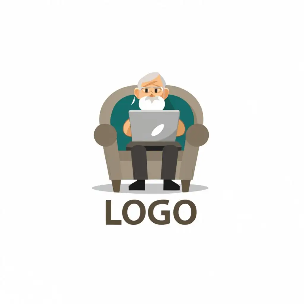 a logo design,with the text "logo", main symbol:Grandpa sitting in an armchair with a laptop in his hands, dressed in a jacket, gray beard, ,Moderate,be used in Technology industry,clear background