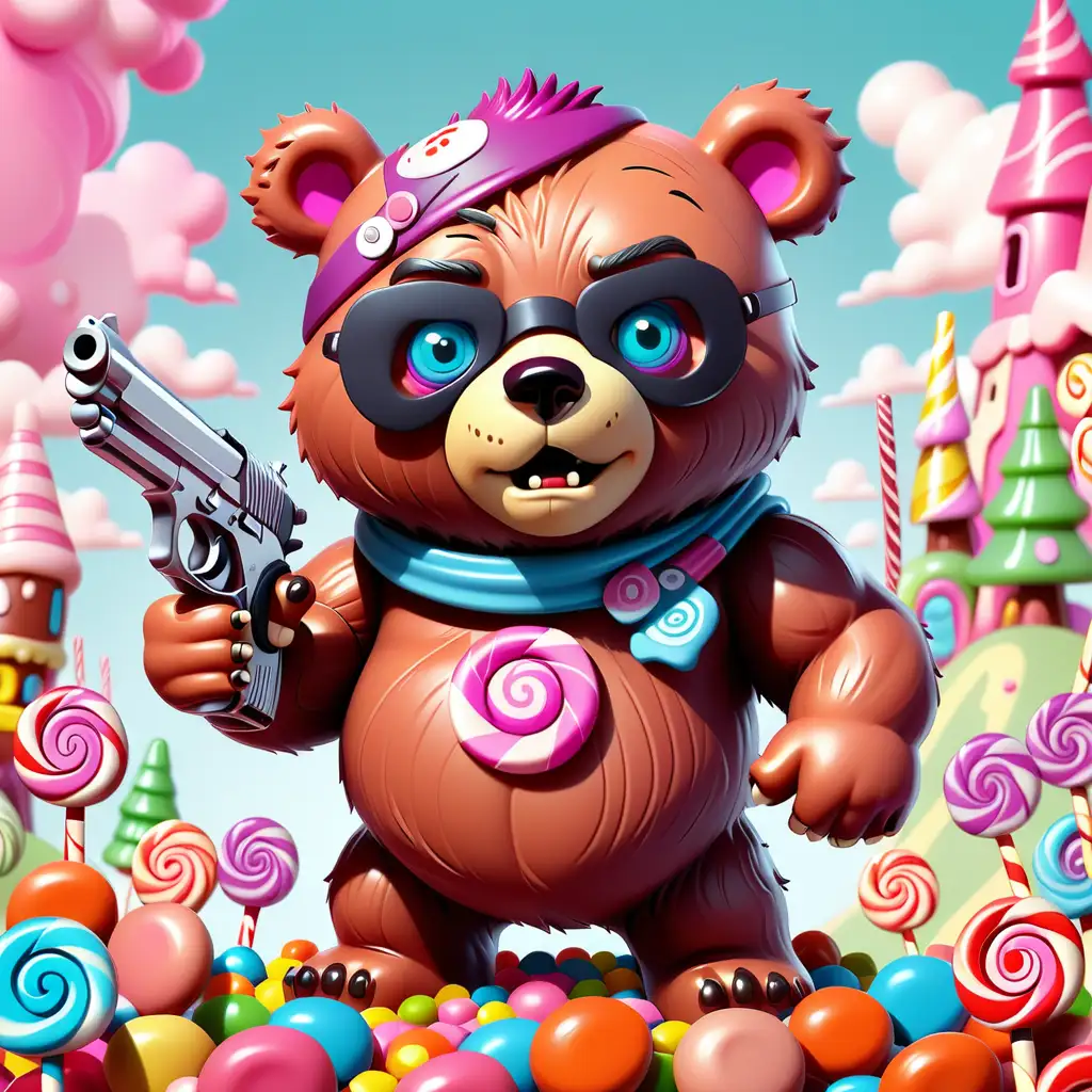 candy land.
cute bear with eye patch
hand guns
