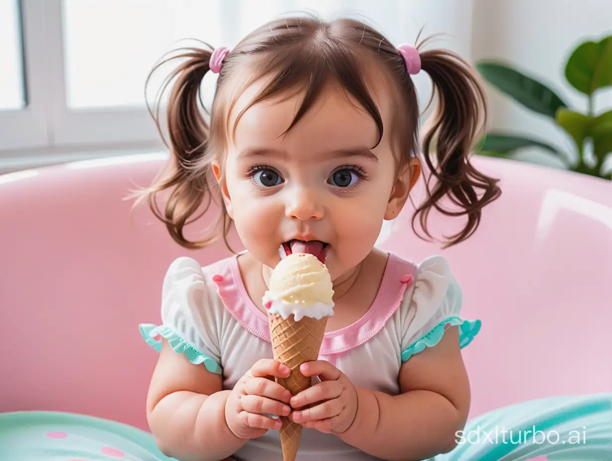 Cute baby girl eating ice cream