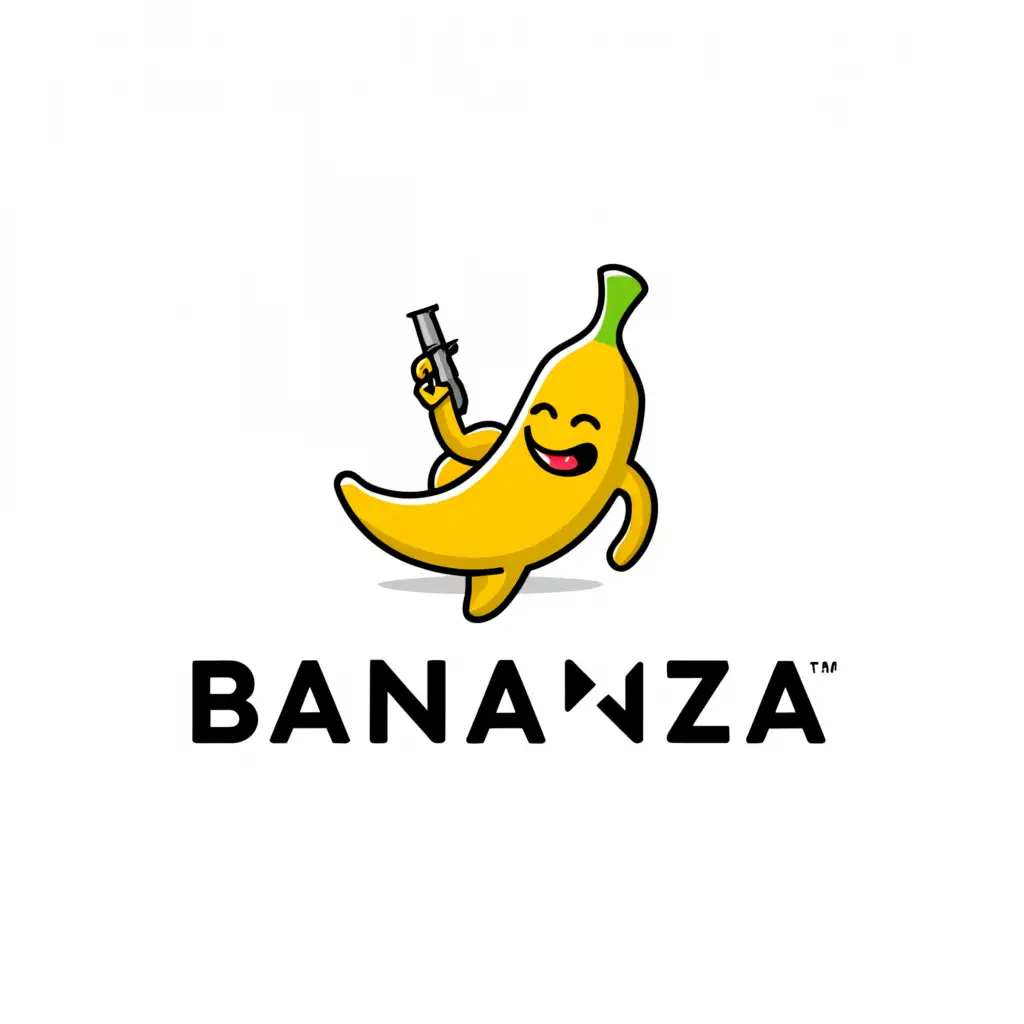 a logo design,with the text """"
Bananza
"""", main symbol:banana, pistol, cybersport,Minimalistic,clear background