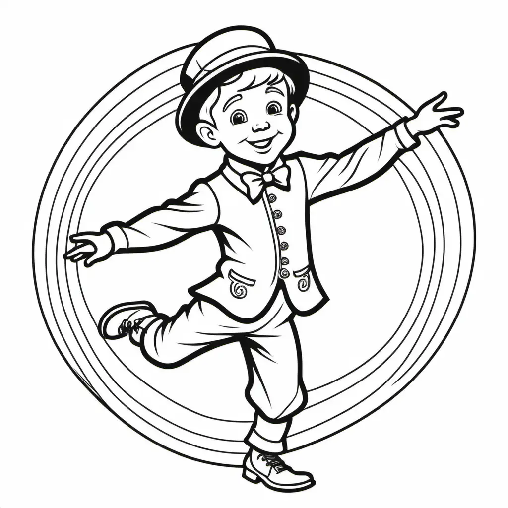 coloring book for children, single solid black lines, Irish jig, boy dancing