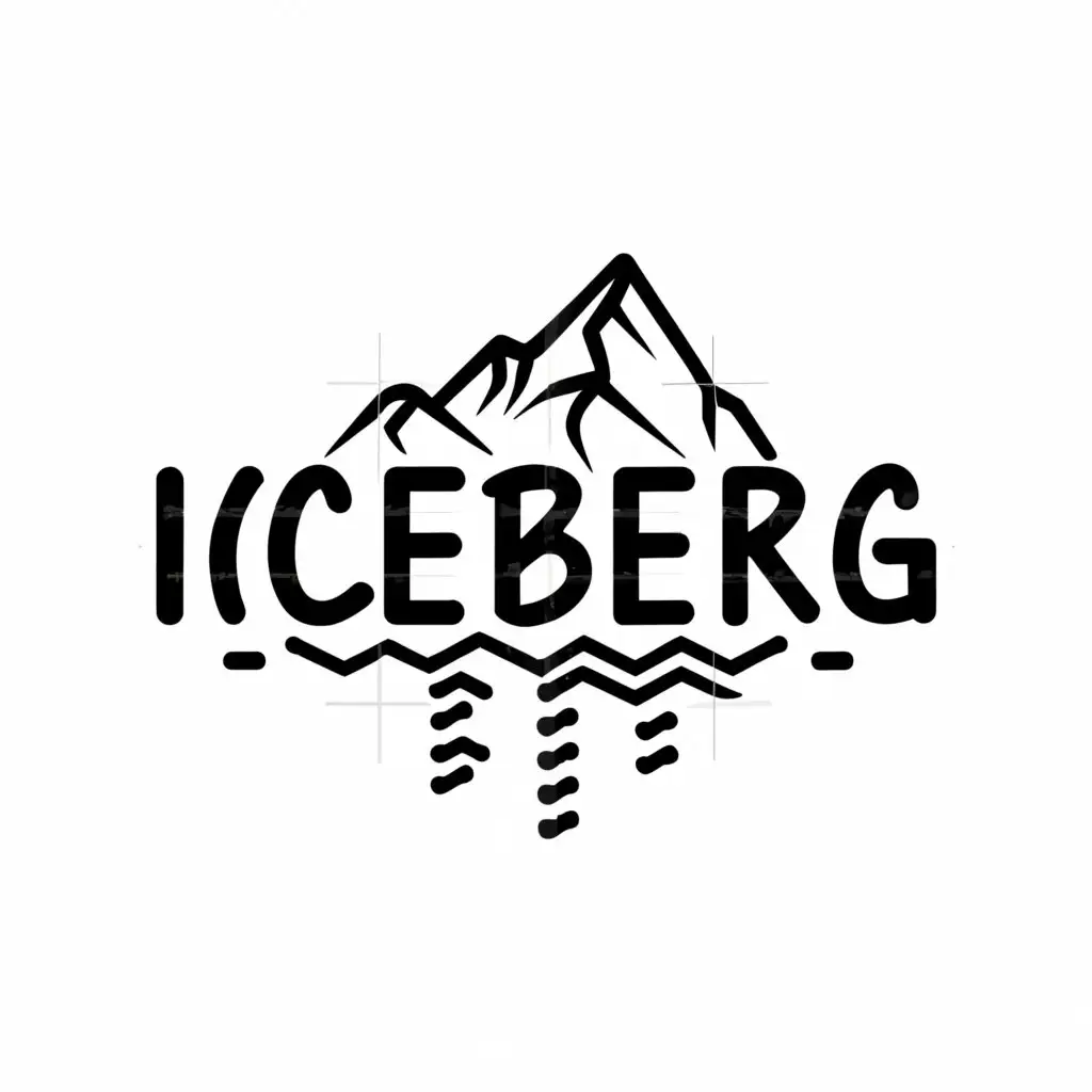 a logo design,with the text "Iceberg", main symbol:Iceberg, black and white color scheme, simple lines,Moderate,clear background
