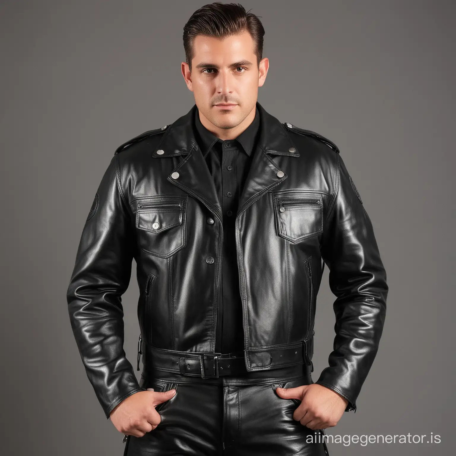 Man full leather biker cop uniform