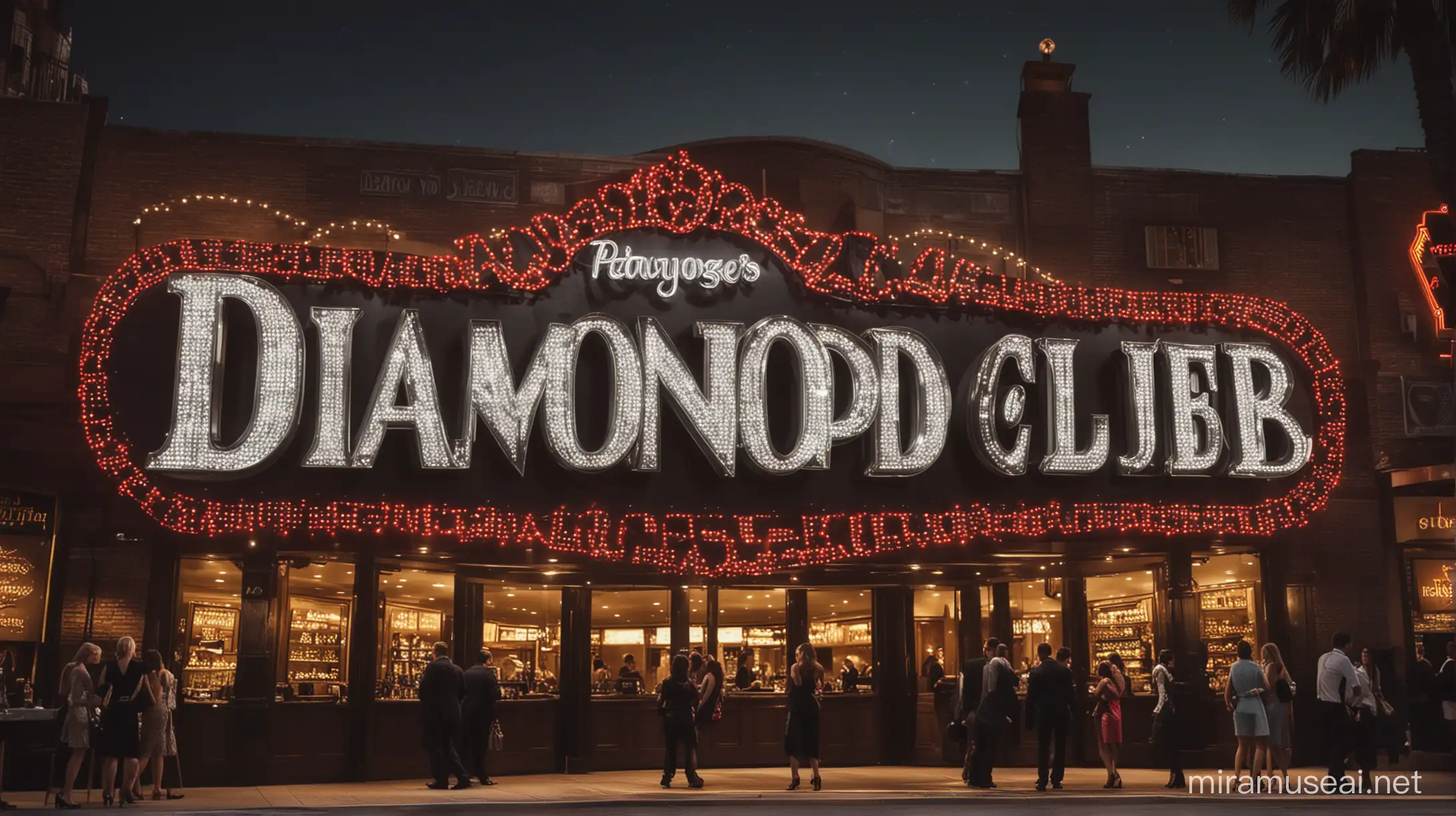 Glamorous 3D Diamond Club Sign with Poker Chips and Elegant Silhouettes