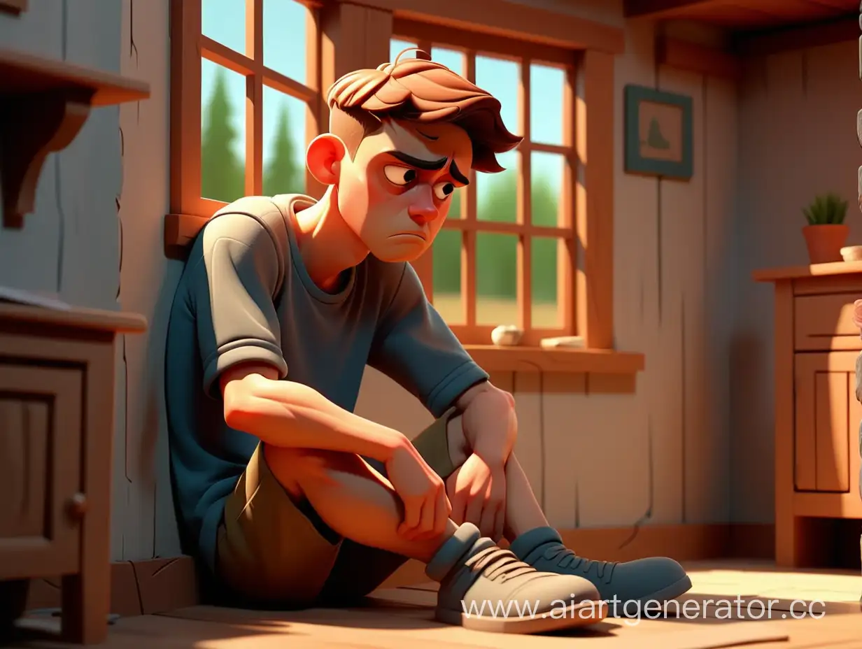 Lonely-Young-Man-in-Village-Room-8K-Cartoon-Style-Art