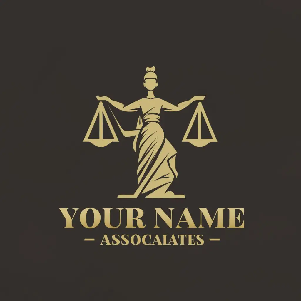 a logo design,with the text "Your Name here", main symbol:LOGO Design for HITEE and Associates Lady Justicia with Gavel and Scales Elegant Gold and Black for Restaurant Law Firm,Moderate,clear background