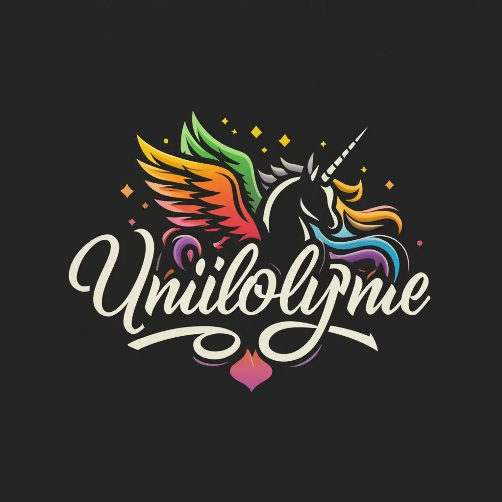 a logo design,with the text 'UniLolyne', main symbol:unicorn, rainbow, love, woman,Moderate,be used in Home Family industry,clear background