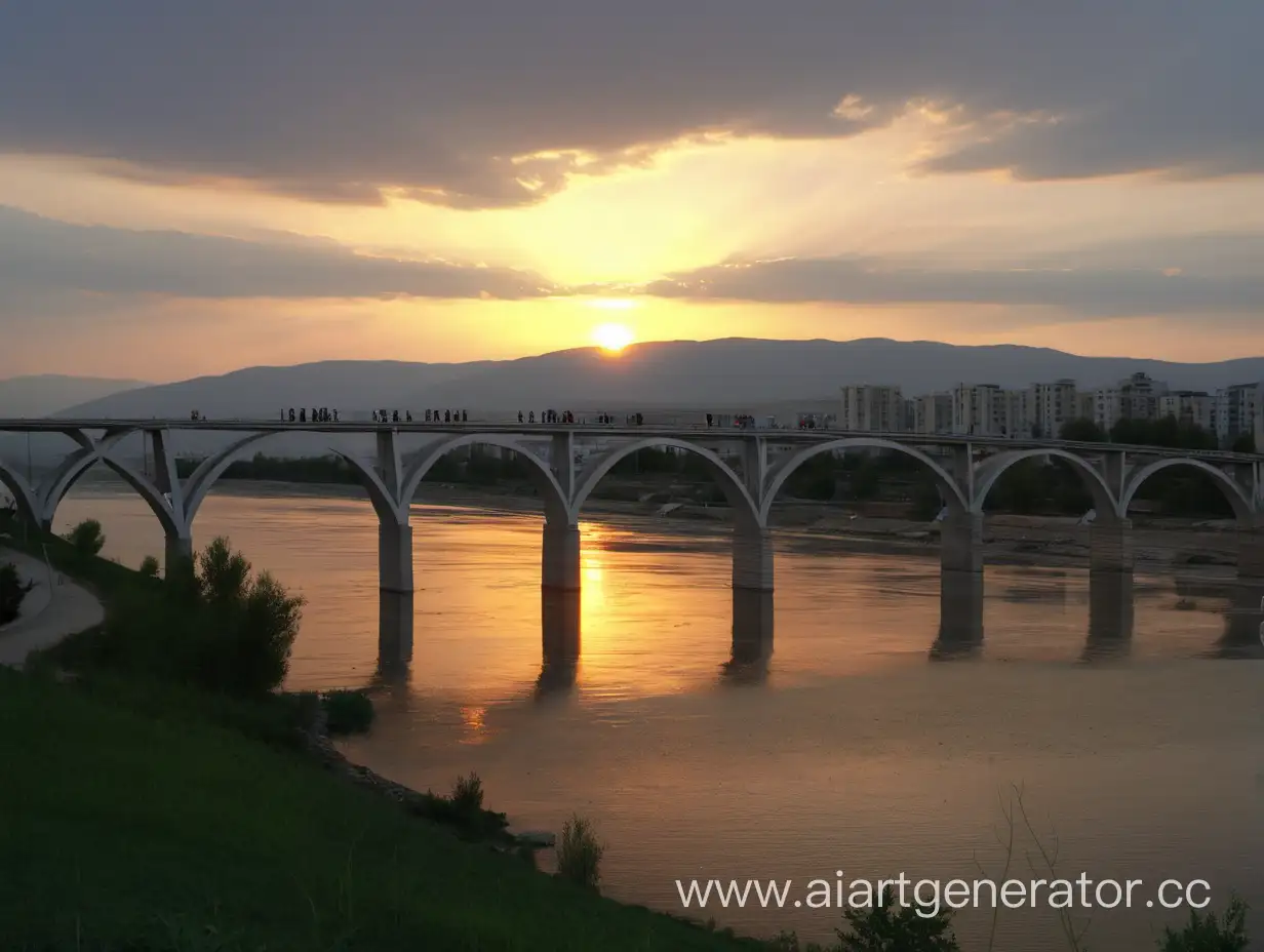 Scenic-Sunset-Over-Mingachevir-City-and-Kura-River-Bridge