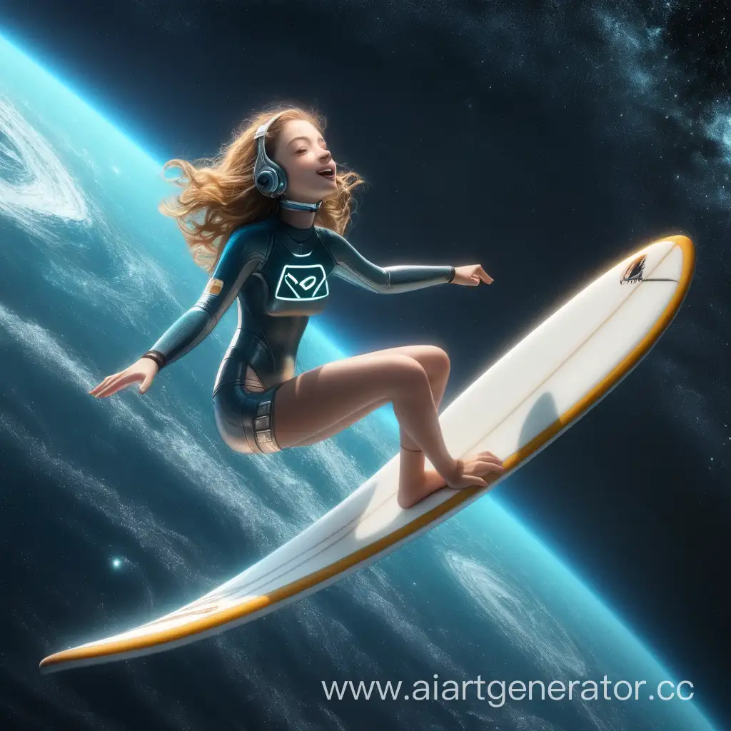 voice Line A girl on a surfboard in space

