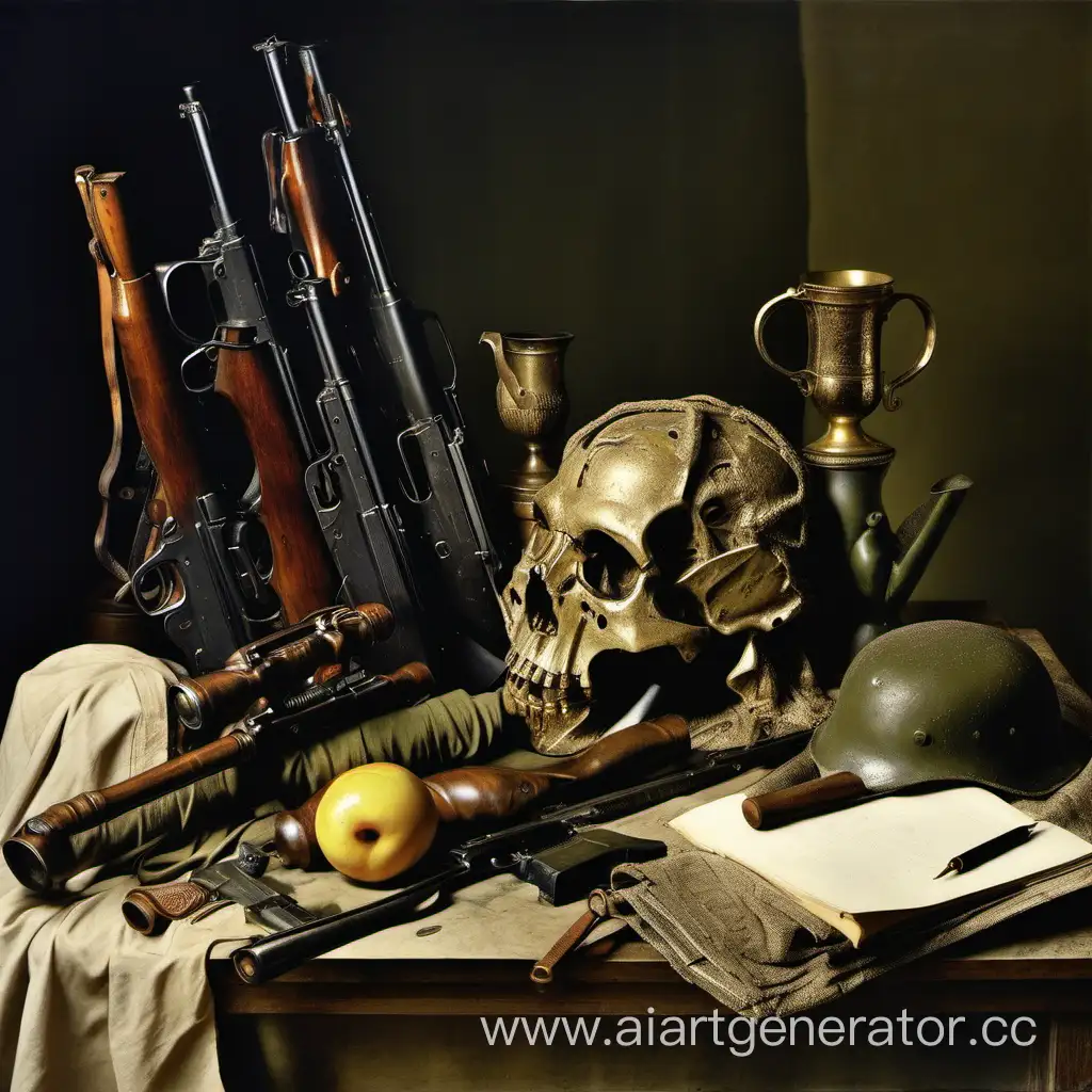 Dynamic-Warthemed-Still-Life-Composition-with-Military-Artefacts