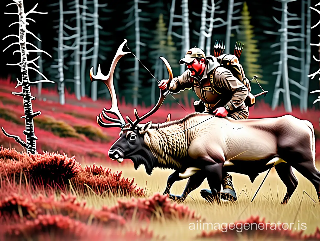Alaskan-Hunter-Chasing-Caribou-Bull-with-Recurve-Bow