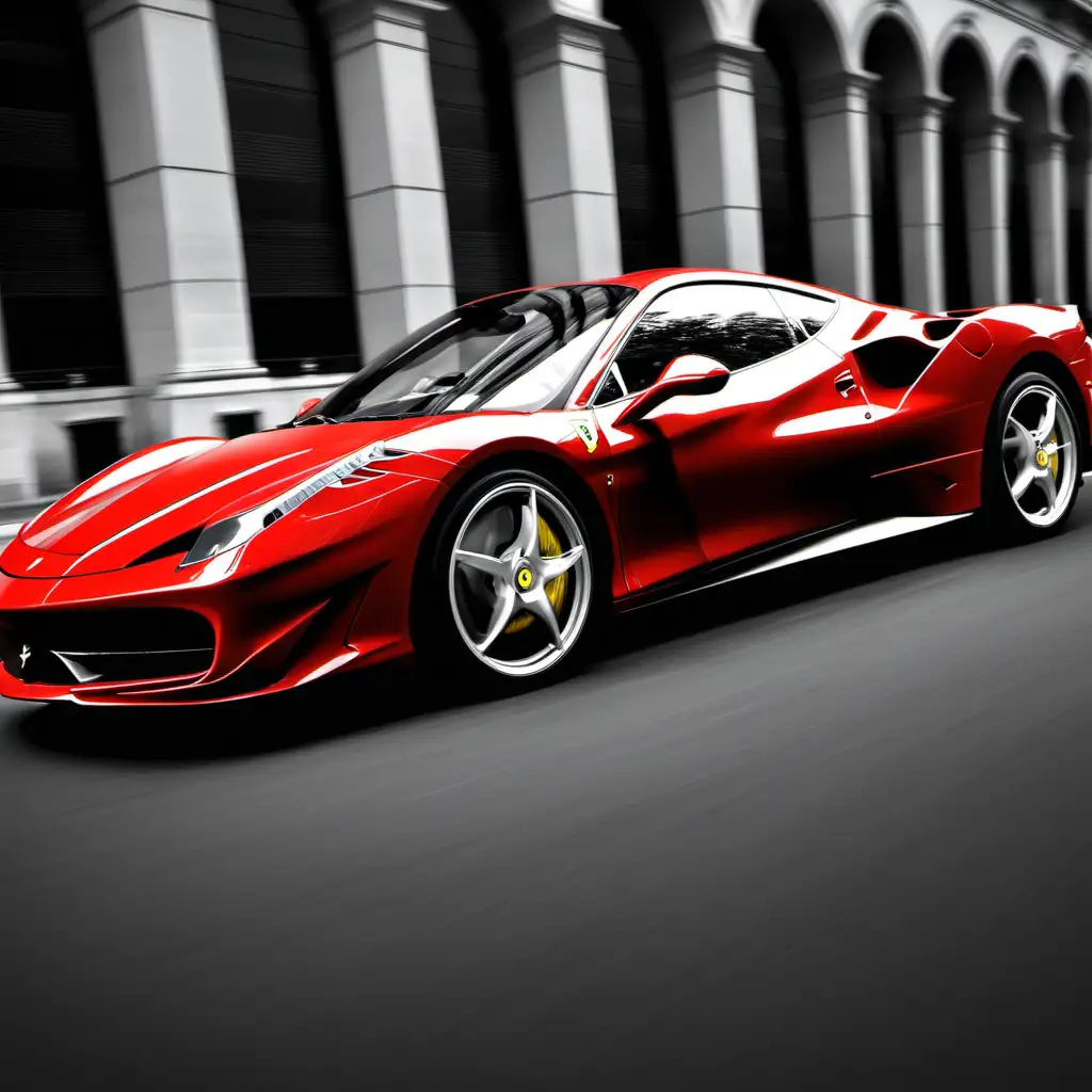 Sleek Red Ferrari Racing Through Urban Streets