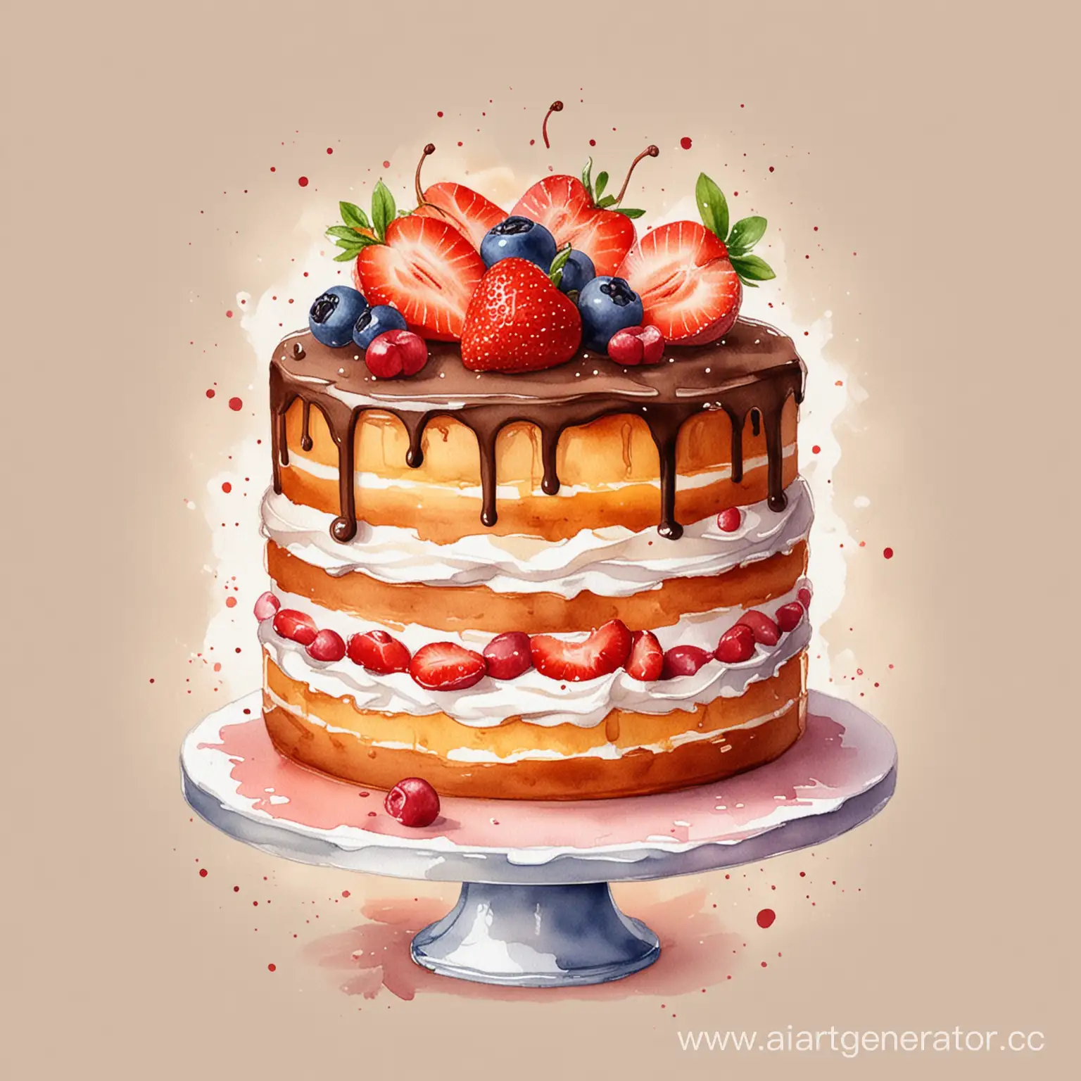 Colorful-Watercolor-Painting-of-a-Delightful-Cake