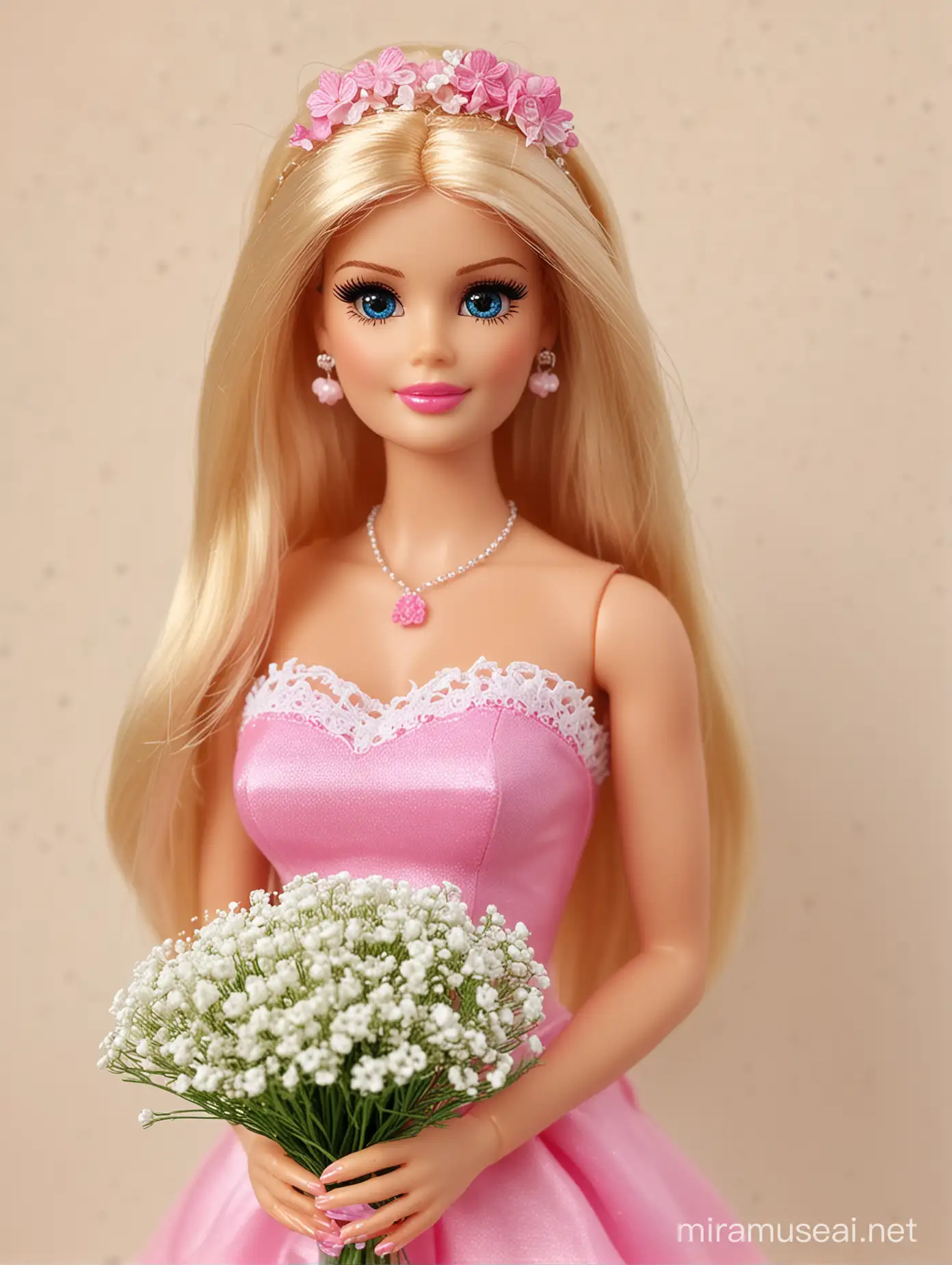 Barbie with gypsophila bouquet