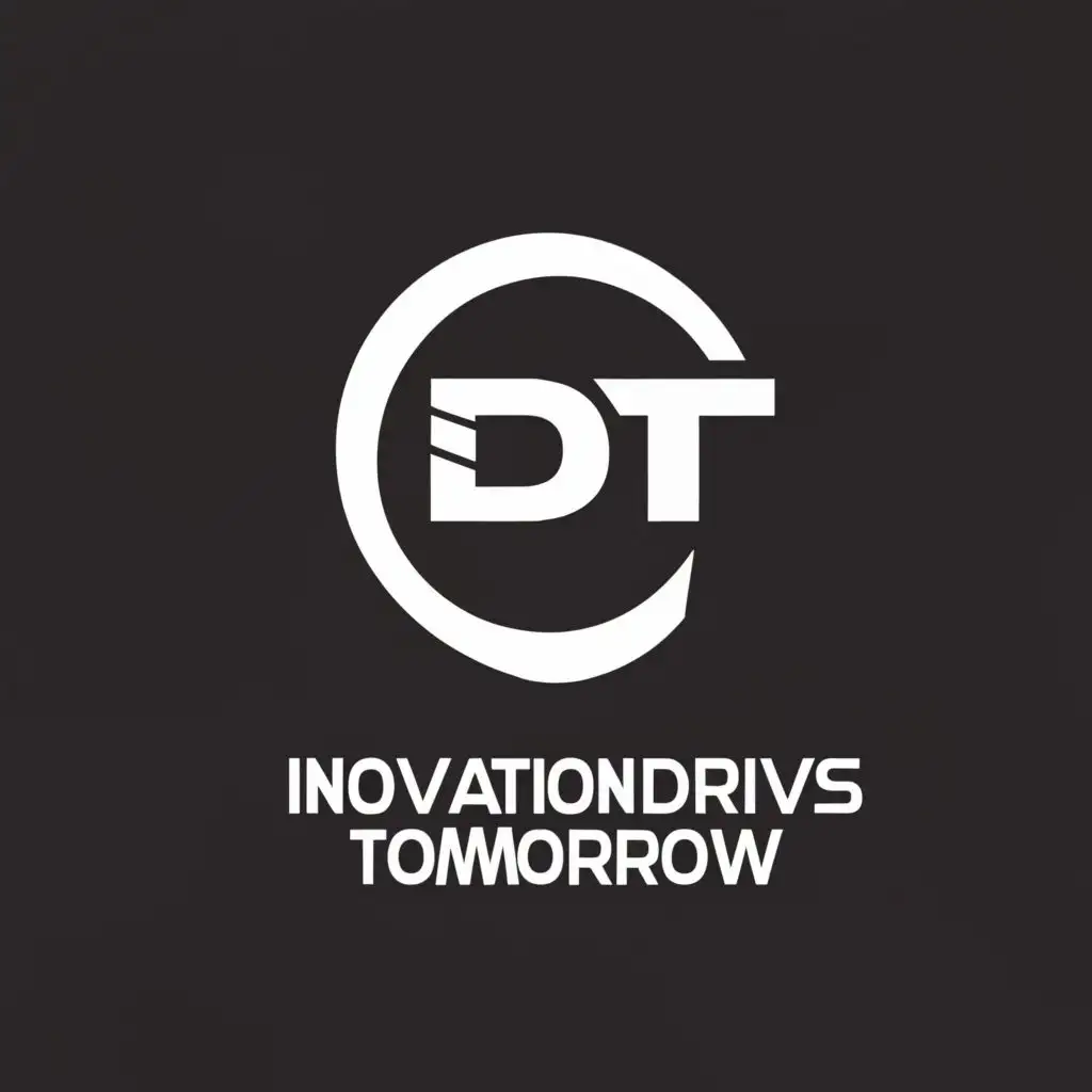 a logo design,with the text "IDT, sologan is Innovation Drives Tomorrow. color is white, ", main symbol:circle,Minimalistic,be used in Automotive industry,clear background